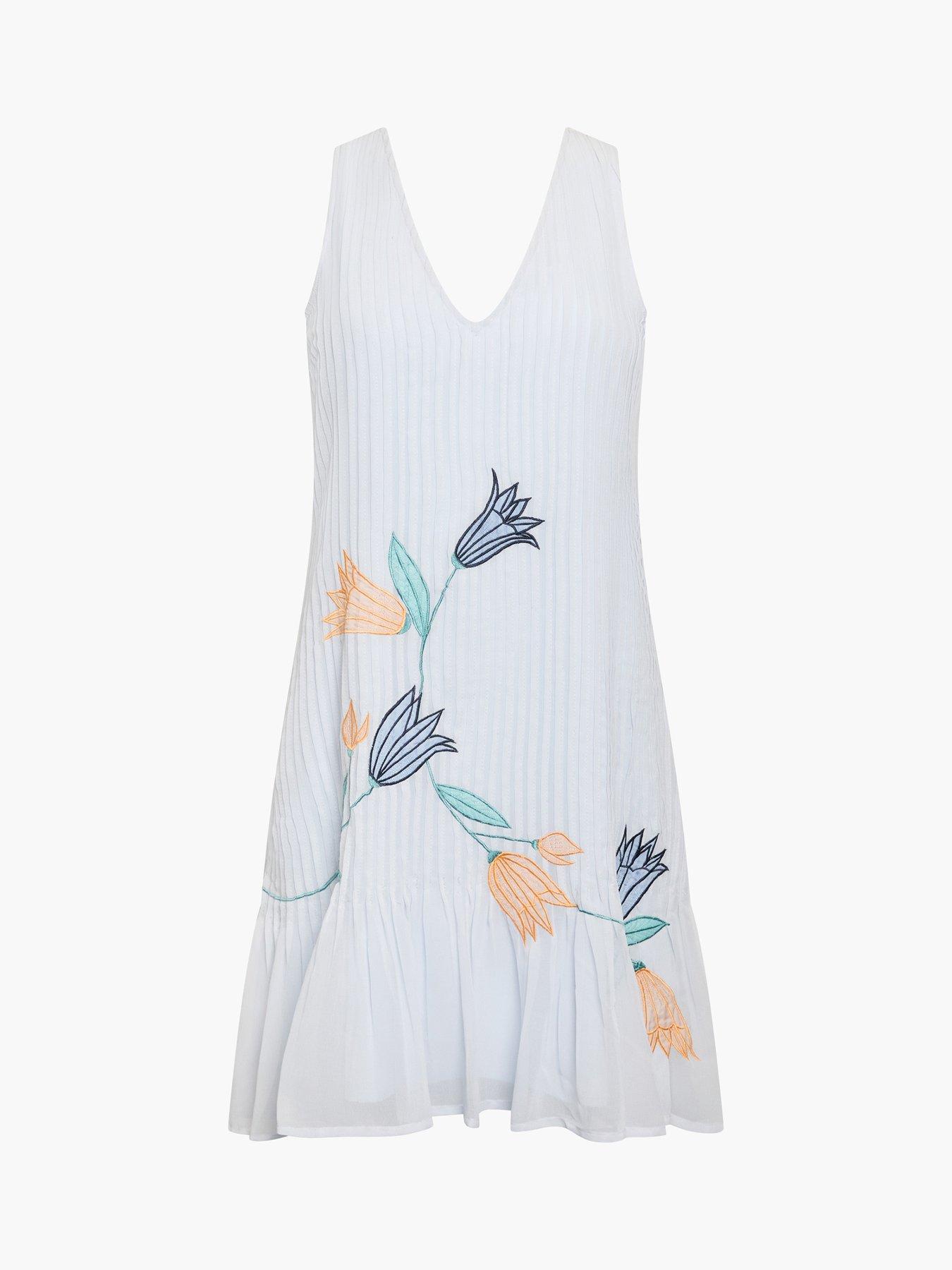 Image 5 of 5 of French Connection Pleated Floral Embroidered V-neck Mini Dress