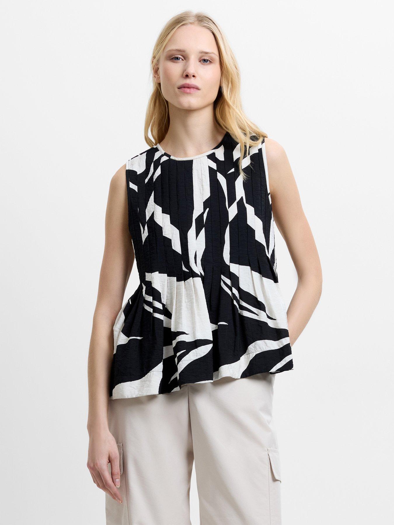 French Connection Jessie Abstract Monochrome Sleeveless Top - Black