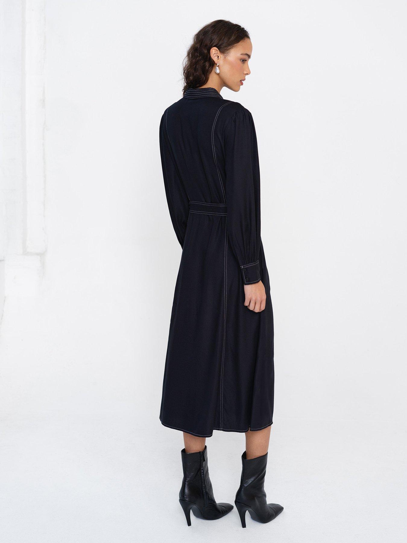 Image 3 of 5 of French Connection Contrast Stitch Midi Shirt Dress