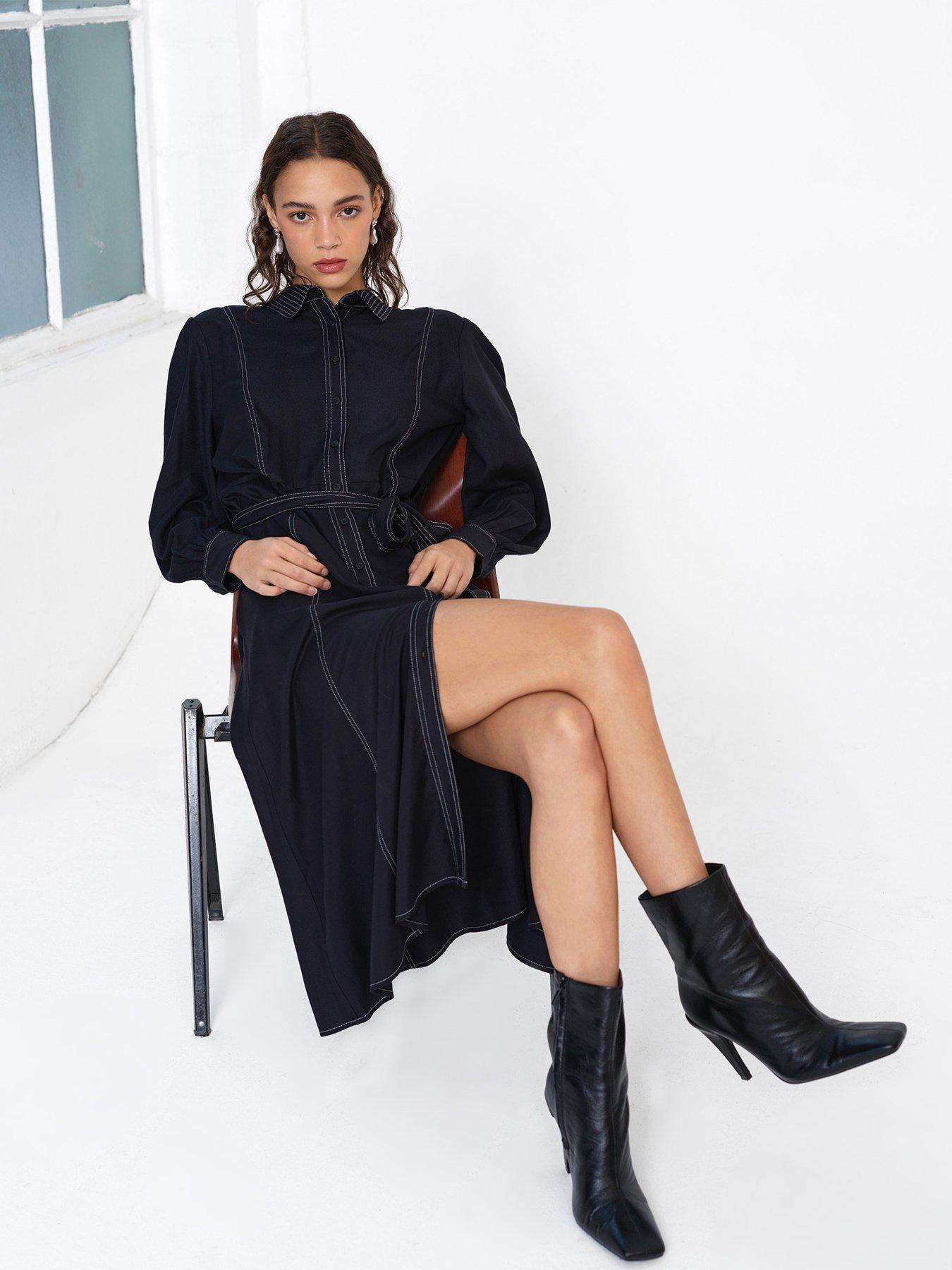 Image 4 of 5 of French Connection Contrast Stitch Midi Shirt Dress