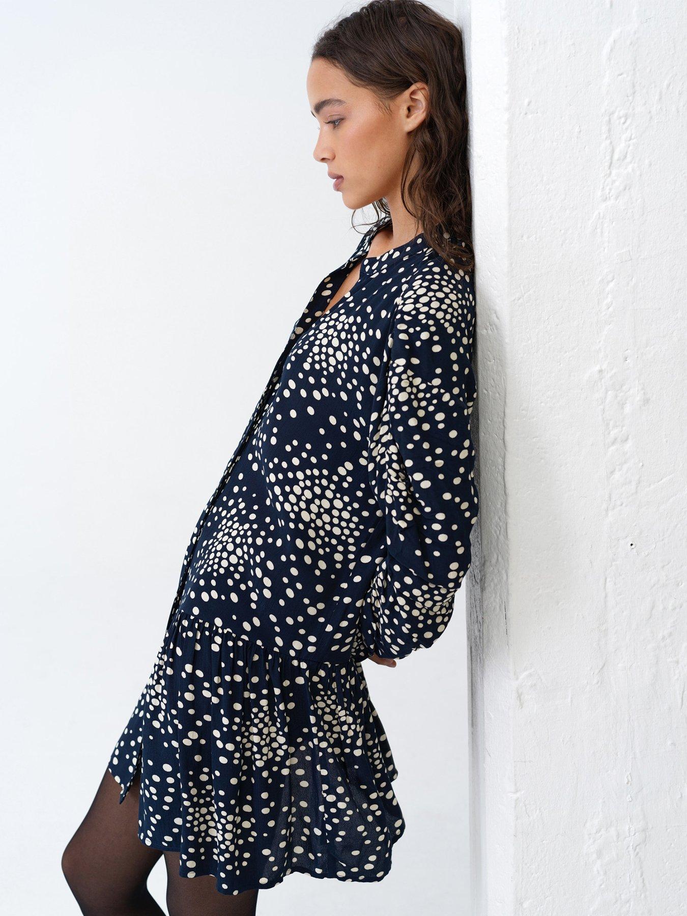 French Connection Polka Dot V-neck Dropped Waist Mini Dress | Very