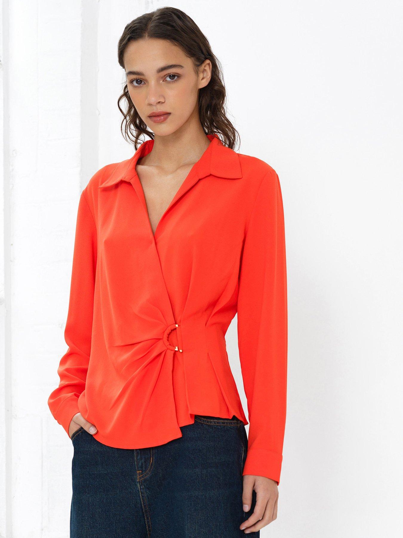 Image 1 of 5 of French Connection V-Neck D-Ring Wrap Collared Blouse - Orange