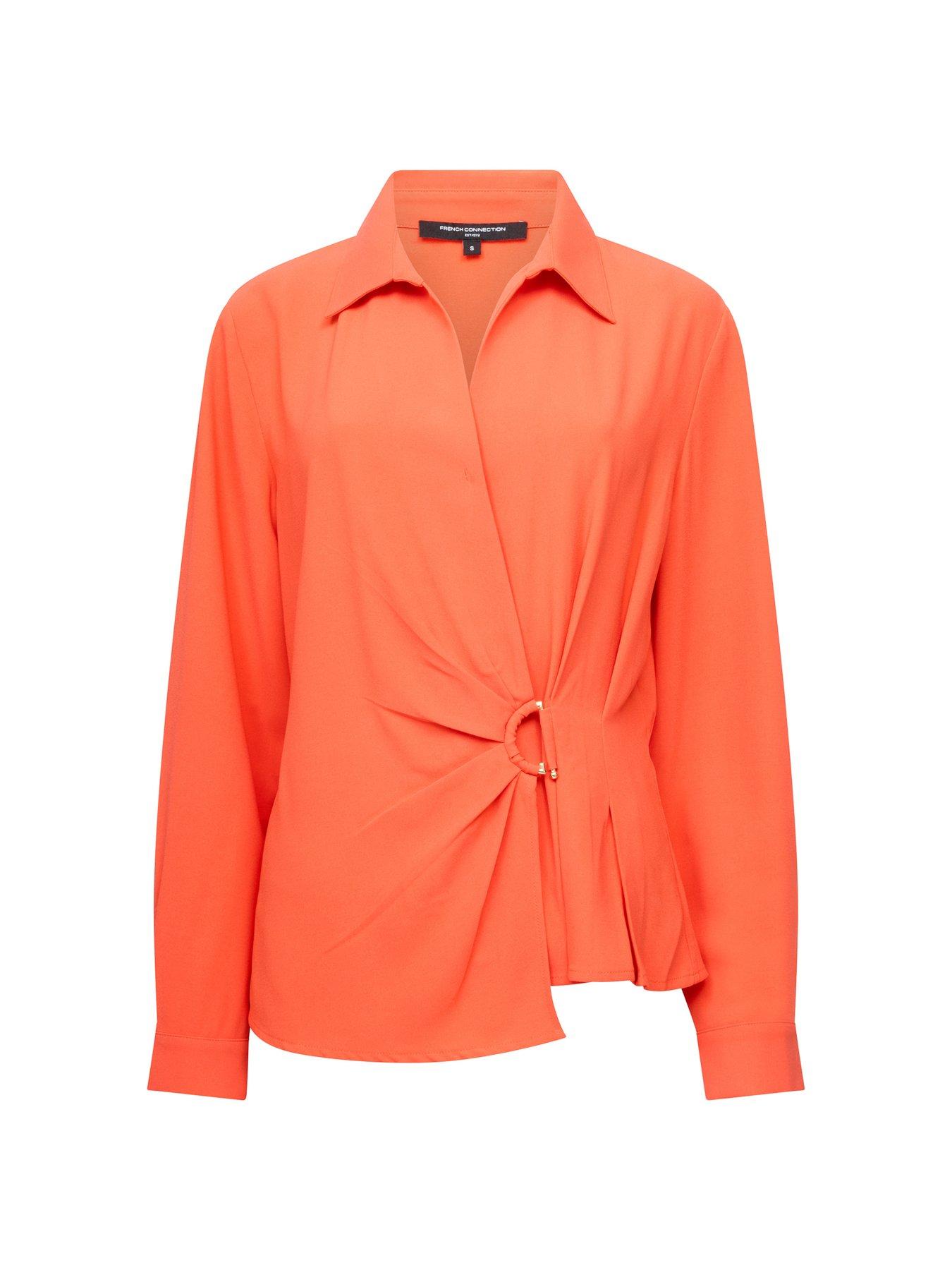 Image 5 of 5 of French Connection V-Neck D-Ring Wrap Collared Blouse - Orange