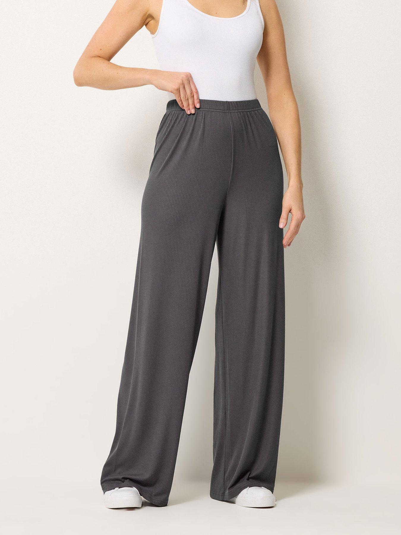Long Tall Sally Ribbed Wide Leg Trouser 36" - Grey