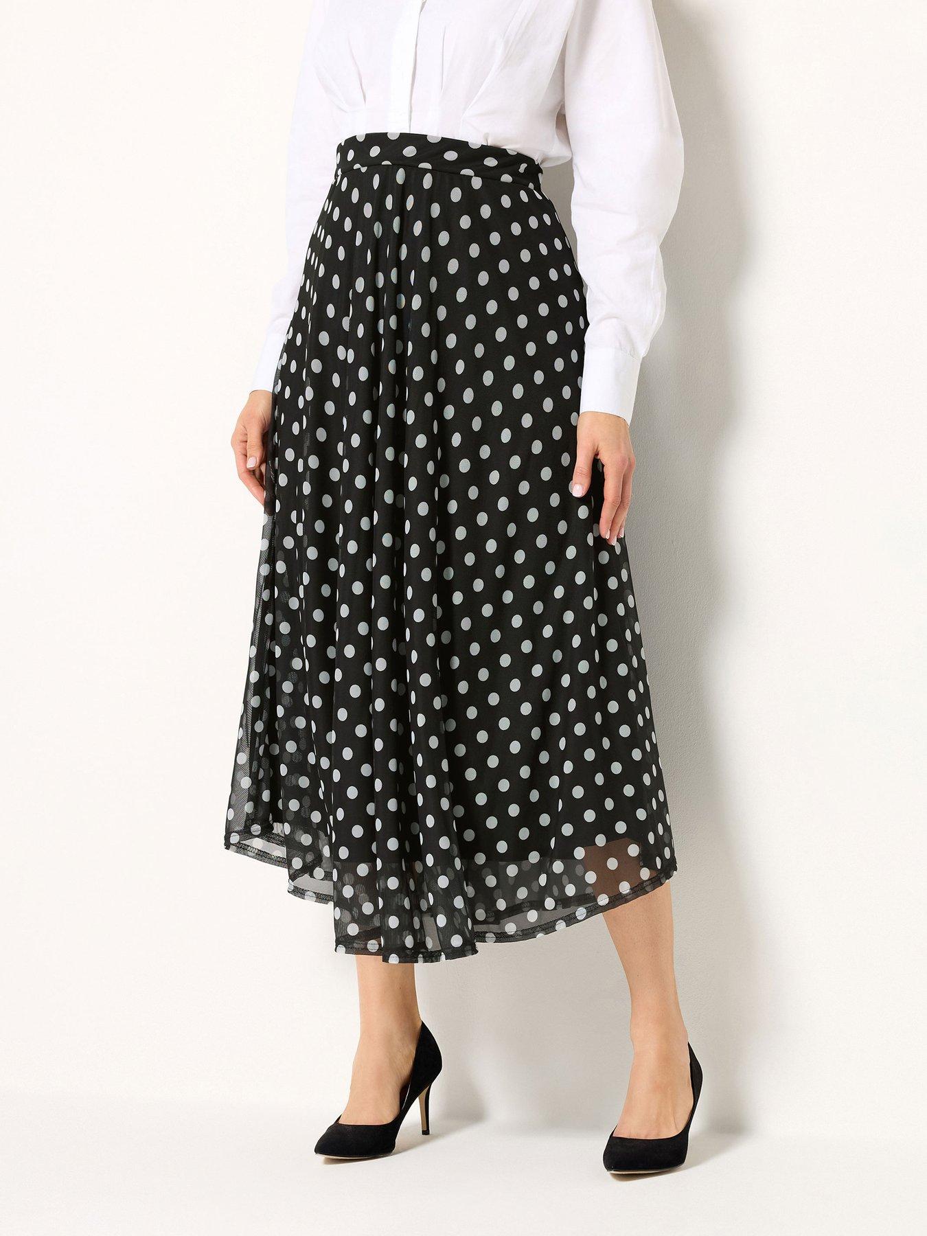 Long Tall Sally Spot Print Mesh Midaxi Skirt - Black