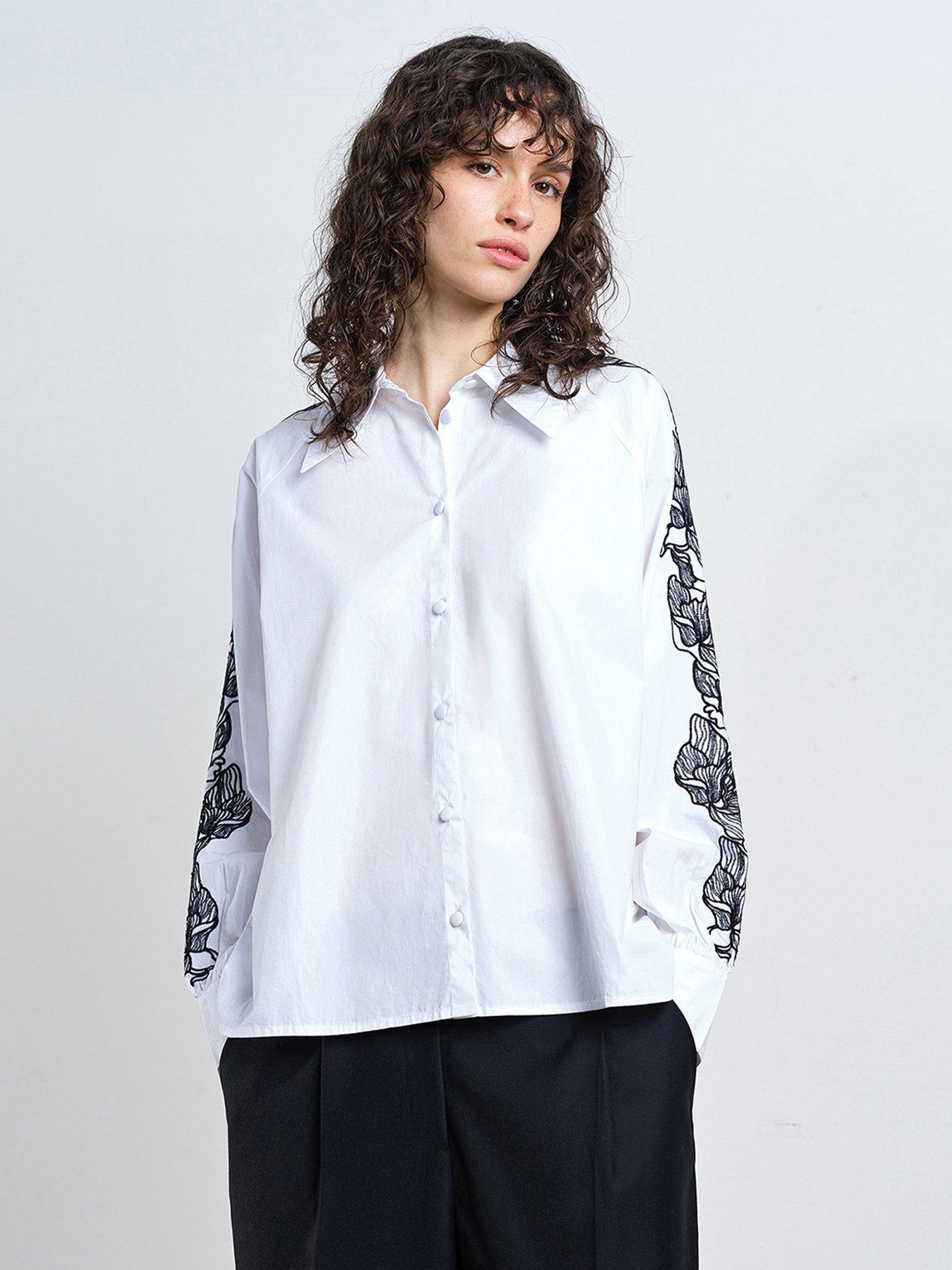 French Connection Cotton Embroidered Long Sleeve Button Shirt
