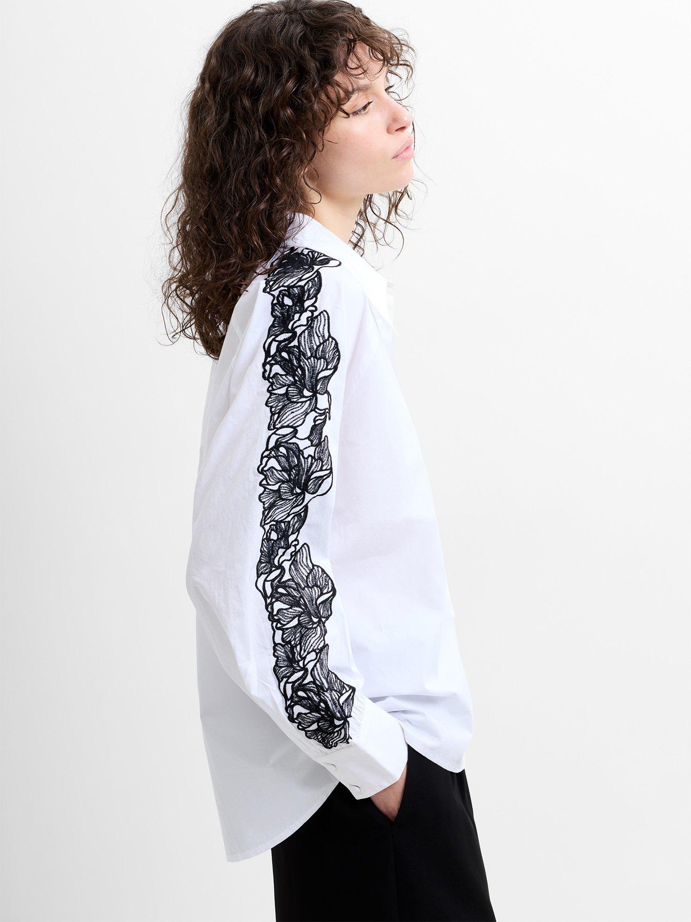 Image 4 of 5 of French Connection Cotton Embroidered Long Sleeve Button Shirt