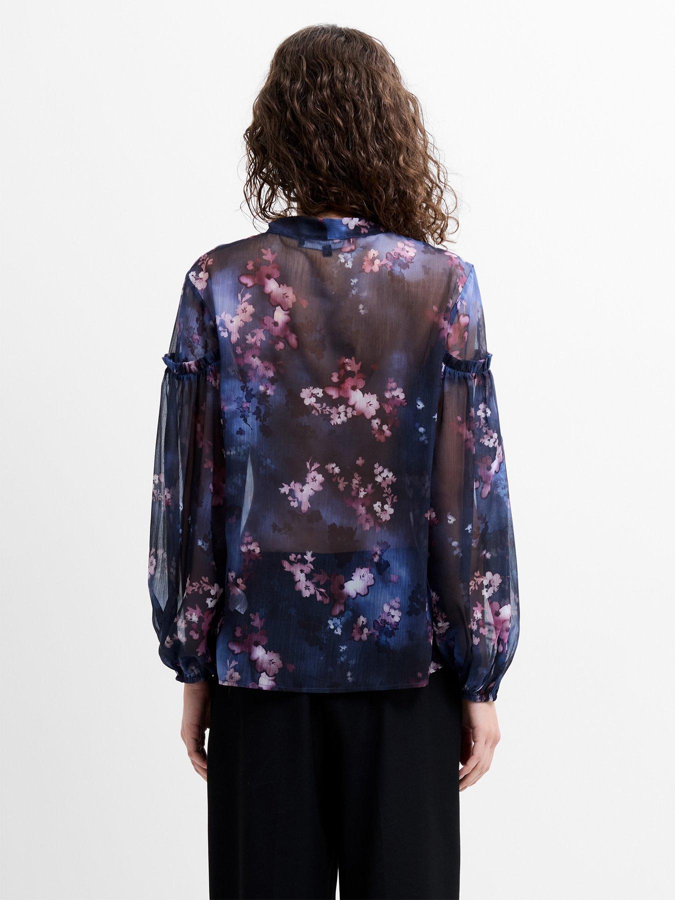 Image 2 of 4 of French Connection Semi-sheer Bow Tie Long Sleeve Blouse