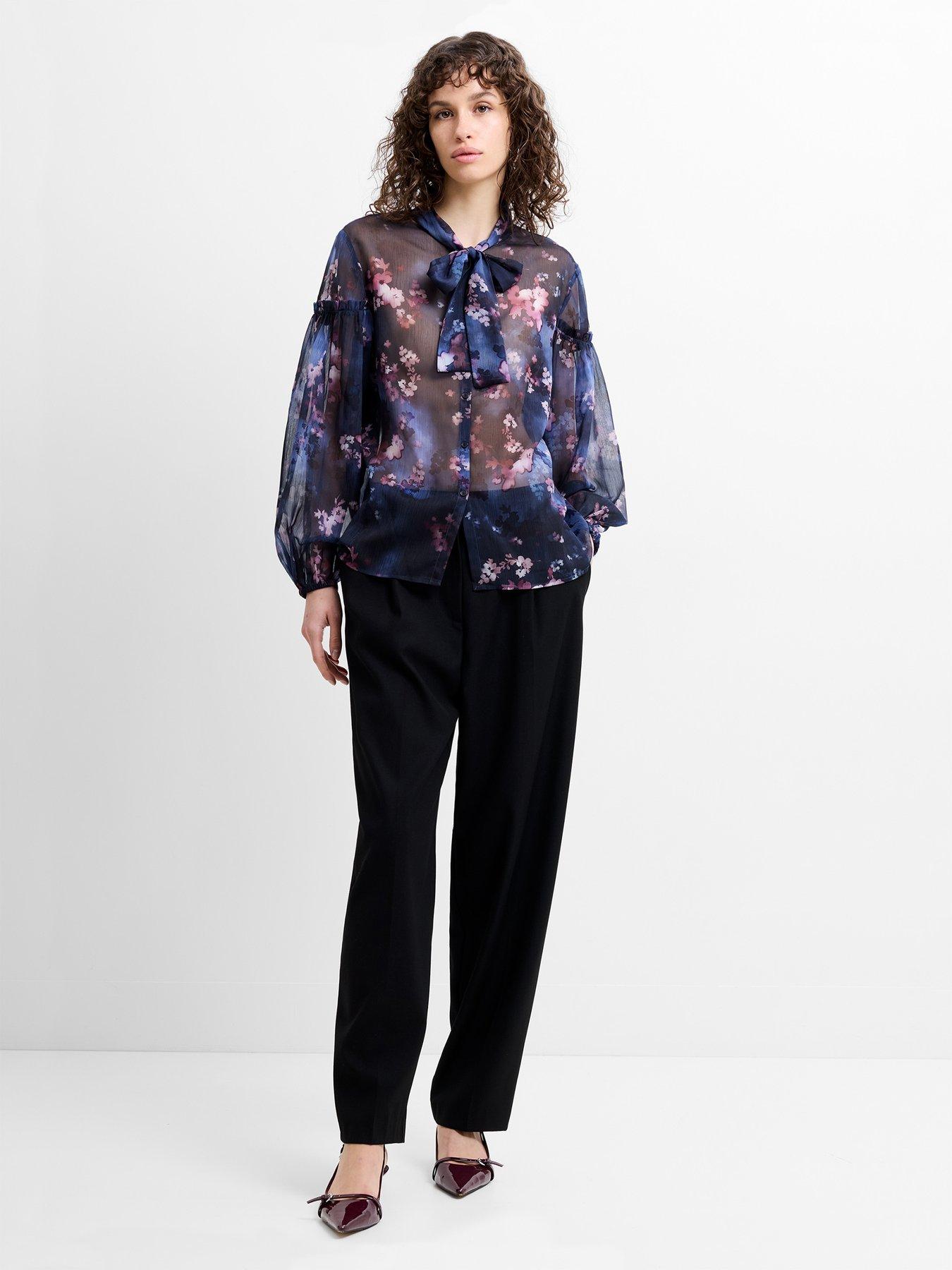 Image 3 of 4 of French Connection Semi-sheer Bow Tie Long Sleeve Blouse