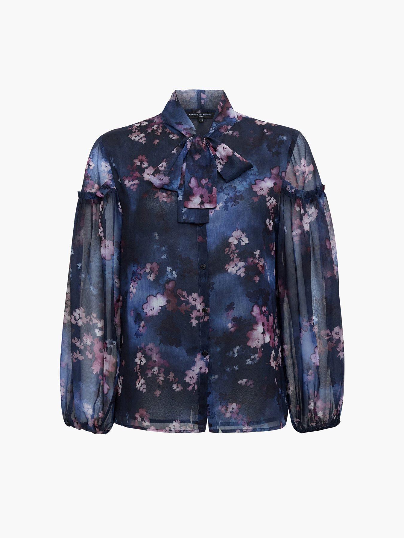 Image 4 of 4 of French Connection Semi-sheer Bow Tie Long Sleeve Blouse