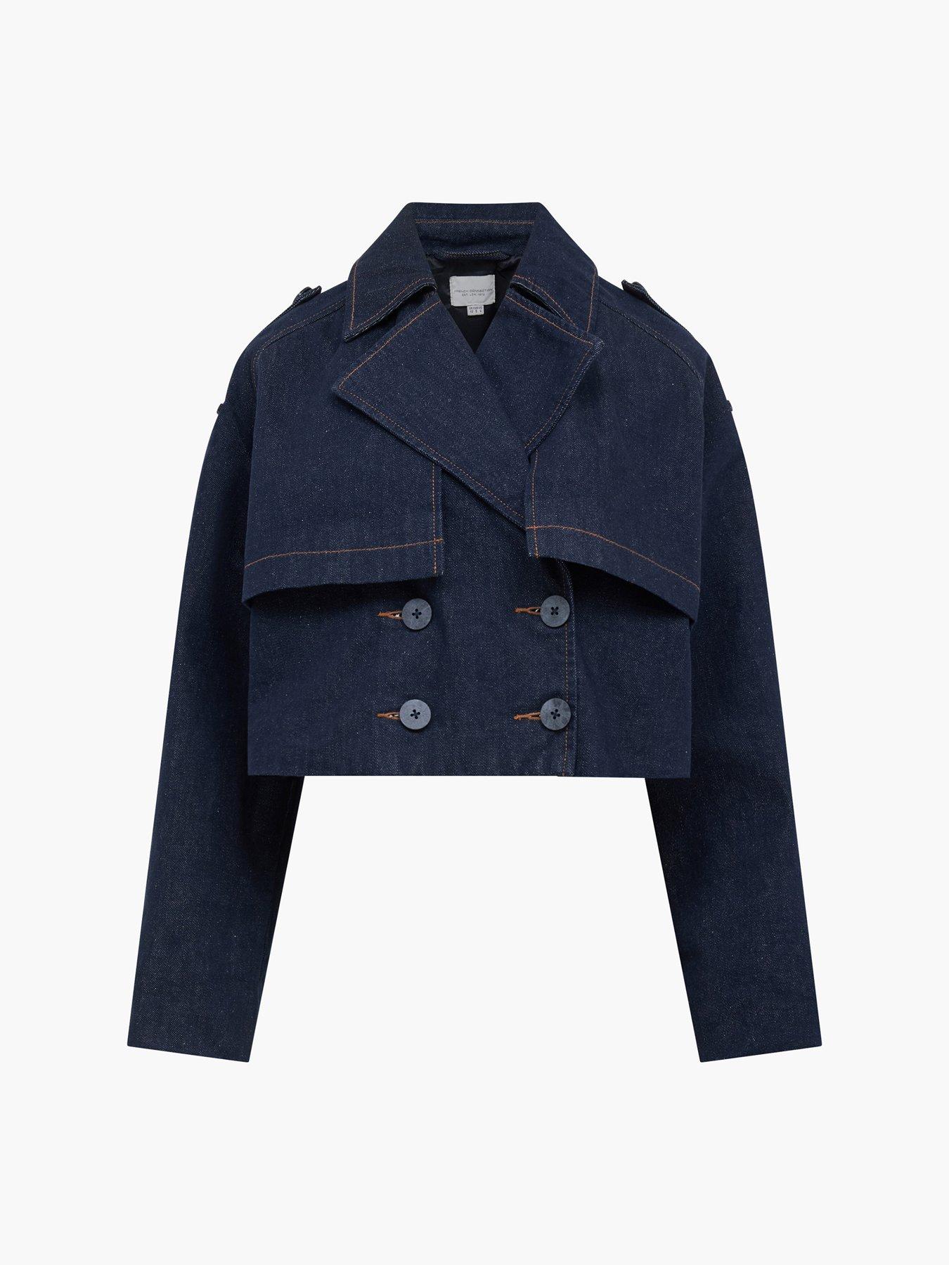 Image 5 of 5 of French Connection Cotton Blend Double-breasted Denim Cropped Trench Jacket