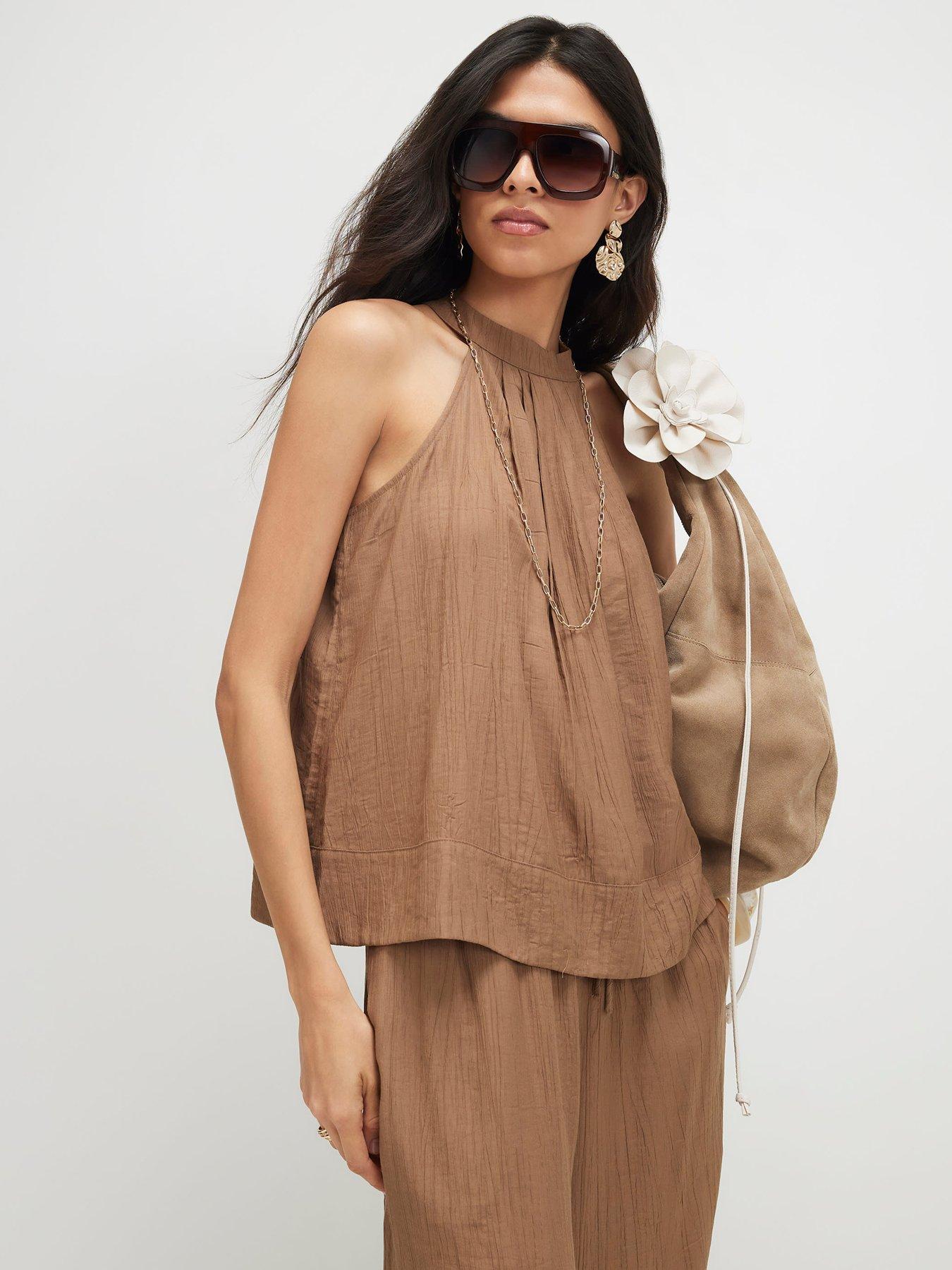 River Island Textured Halter Co-ord Top - Beige