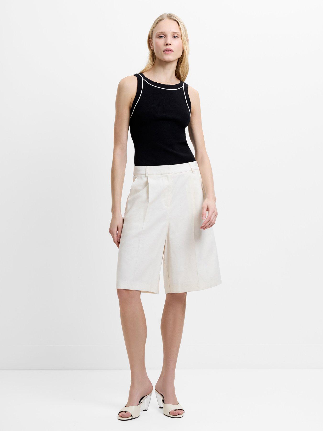 Image 2 of 6 of French Connection Wide Bermuda Tailored Shorts - Cream