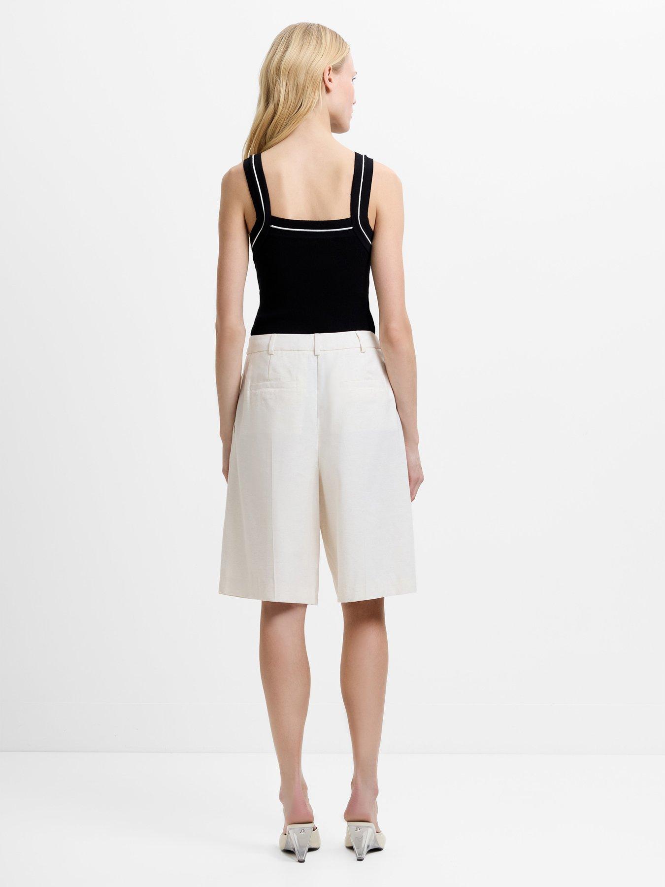 Image 3 of 6 of French Connection Wide Bermuda Tailored Shorts - Cream