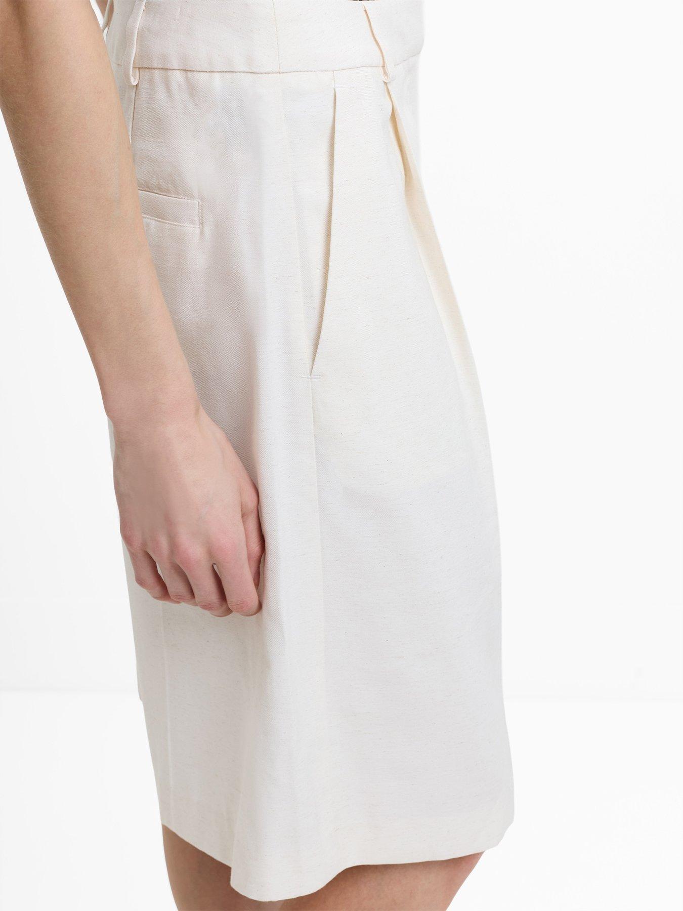 Image 4 of 6 of French Connection Wide Bermuda Tailored Shorts - Cream