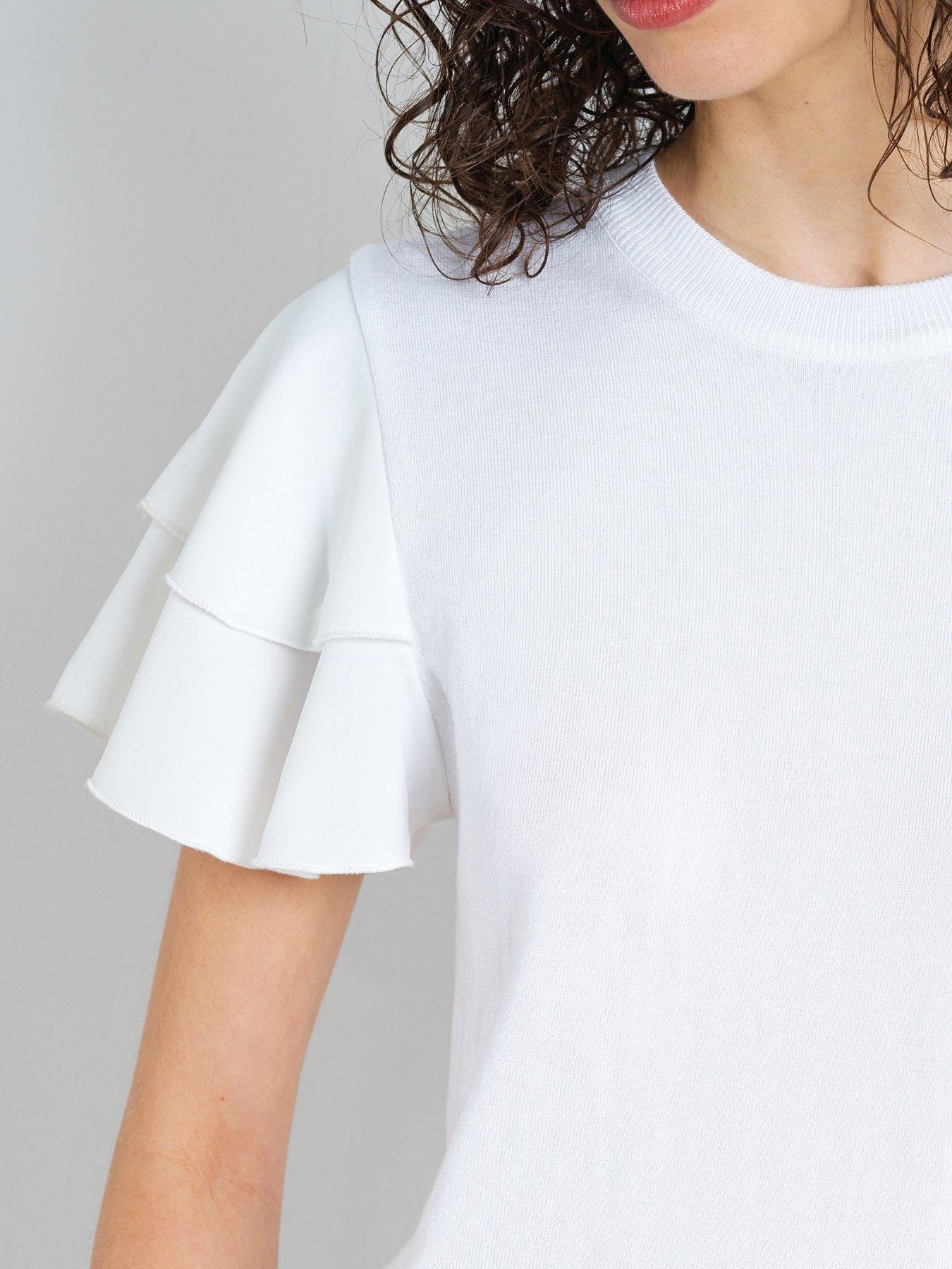 Image 3 of 5 of French Connection Crew Neck Ruffle Sleeve Top - White
