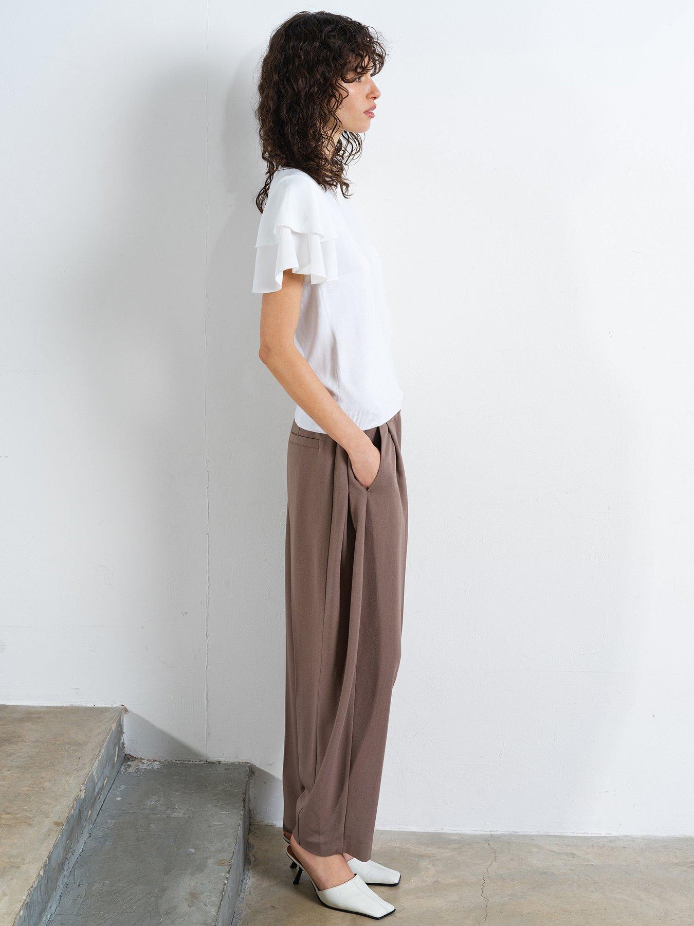 Image 4 of 5 of French Connection Crew Neck Ruffle Sleeve Top - White
