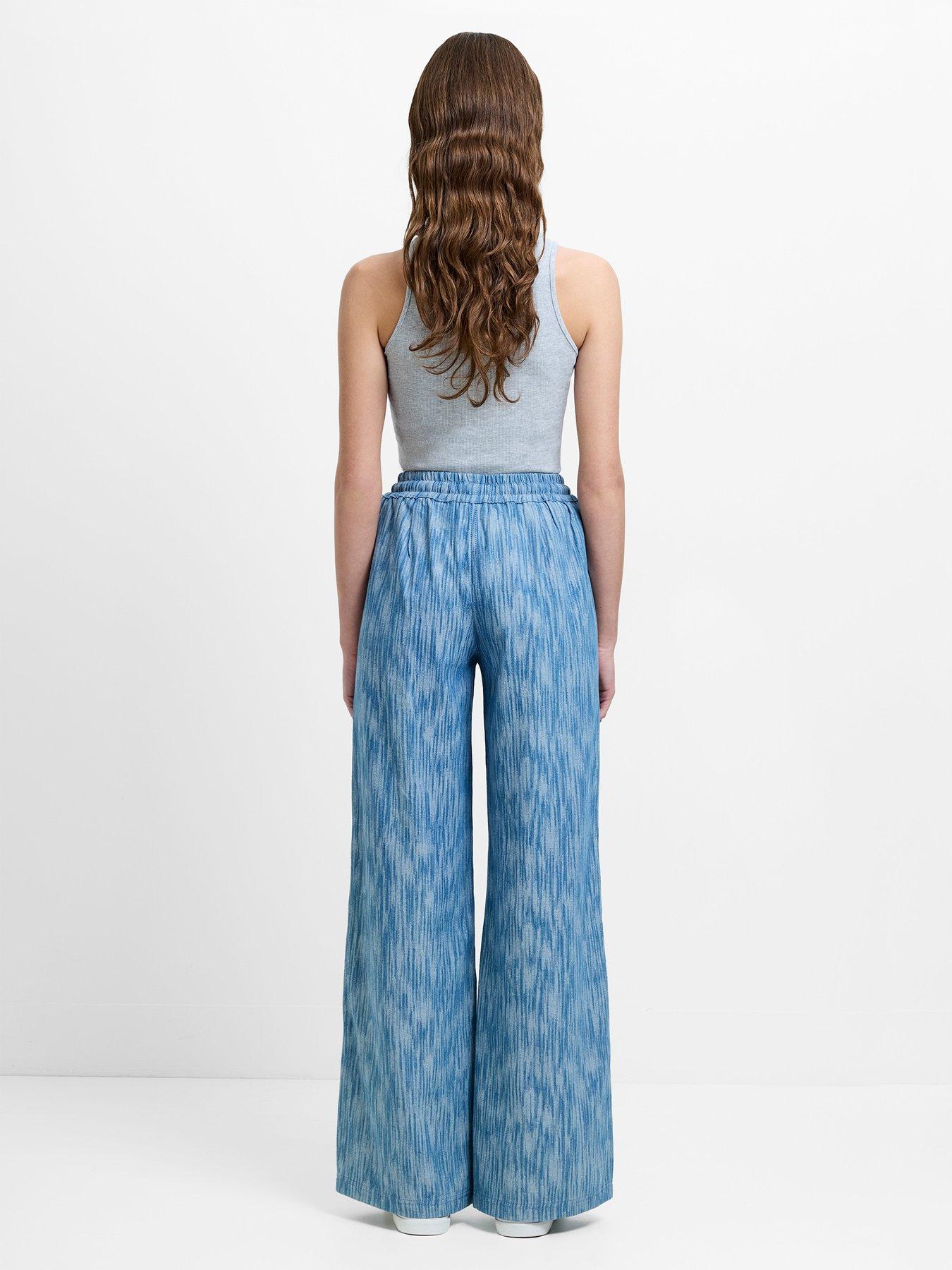 Image 3 of 5 of French Connection Cotton Blend Textured Denim-style Wide Leg Elasticated Trousers