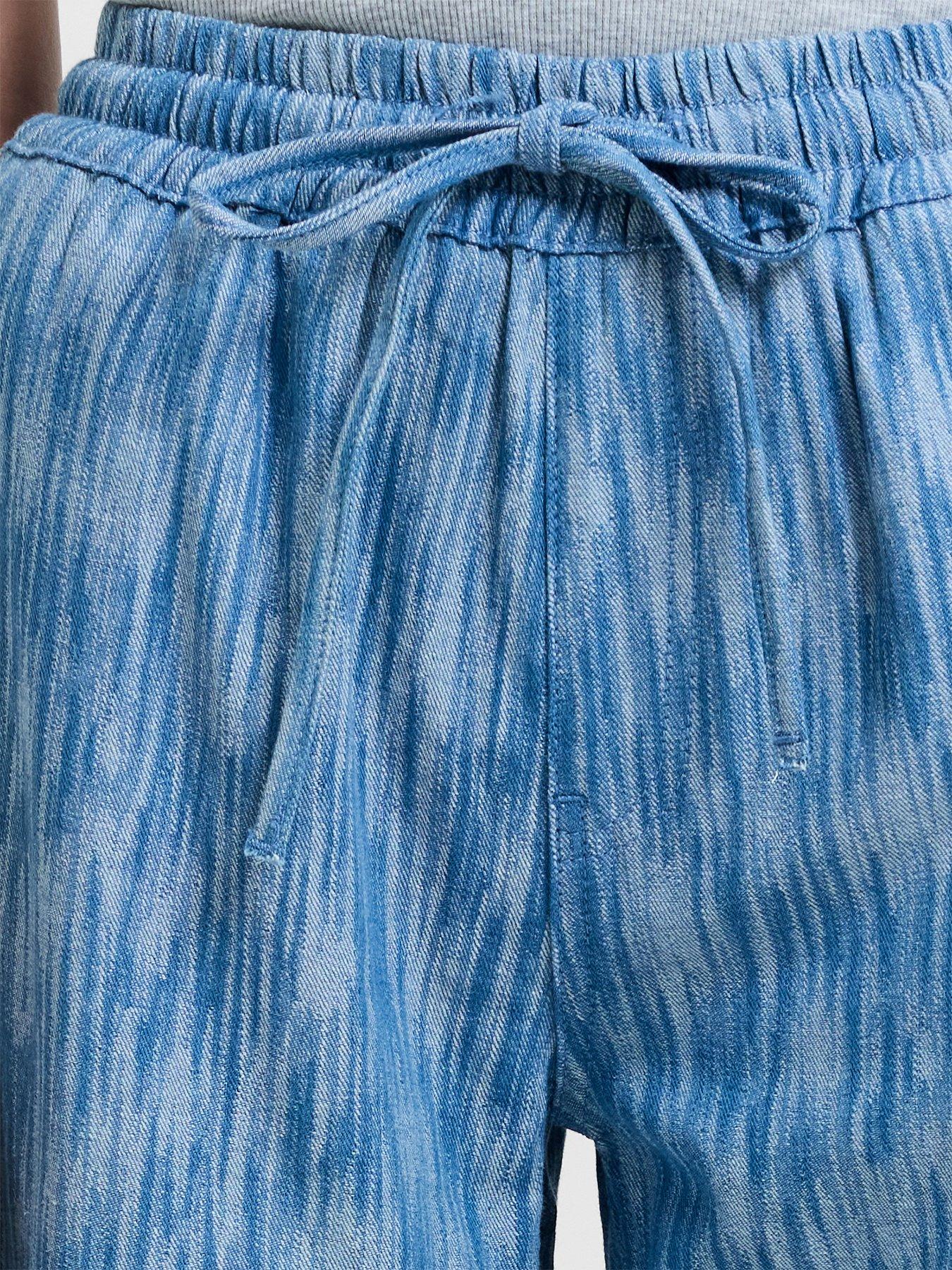 Image 4 of 5 of French Connection Cotton Blend Textured Denim-style Wide Leg Elasticated Trousers