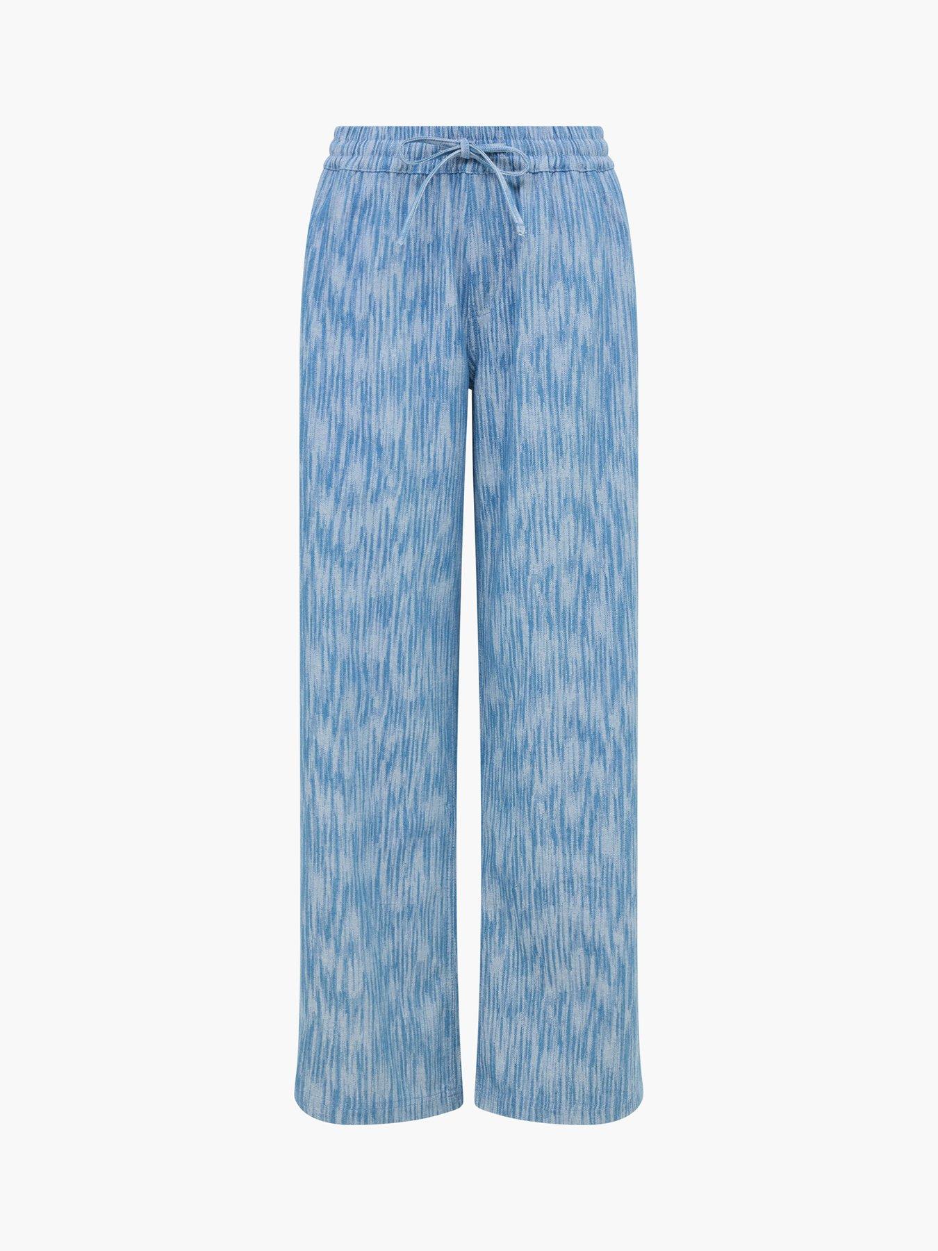 Image 5 of 5 of French Connection Cotton Blend Textured Denim-style Wide Leg Elasticated Trousers