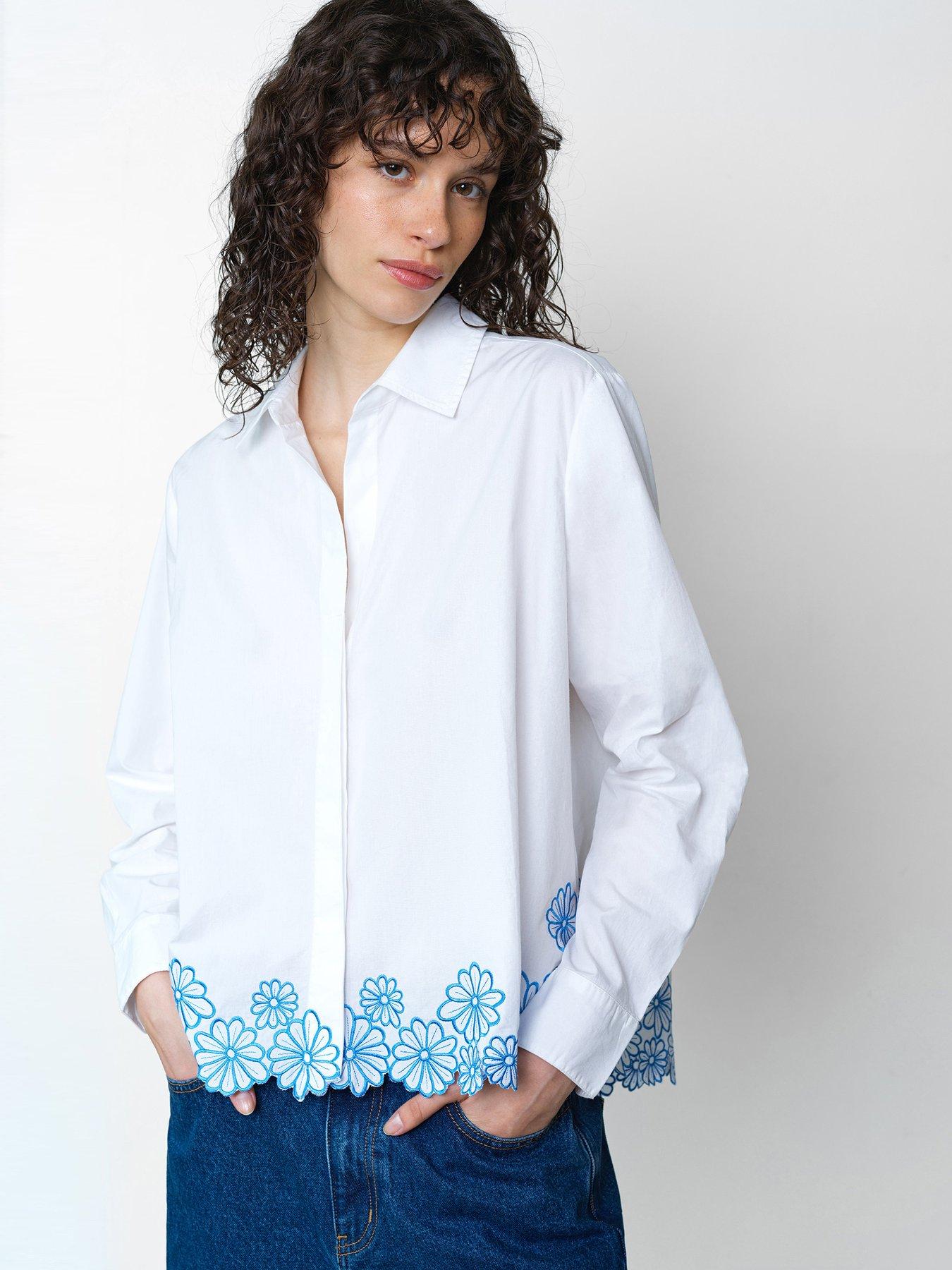 French Connection Cotton Long Sleeve Floral Hem Shirt