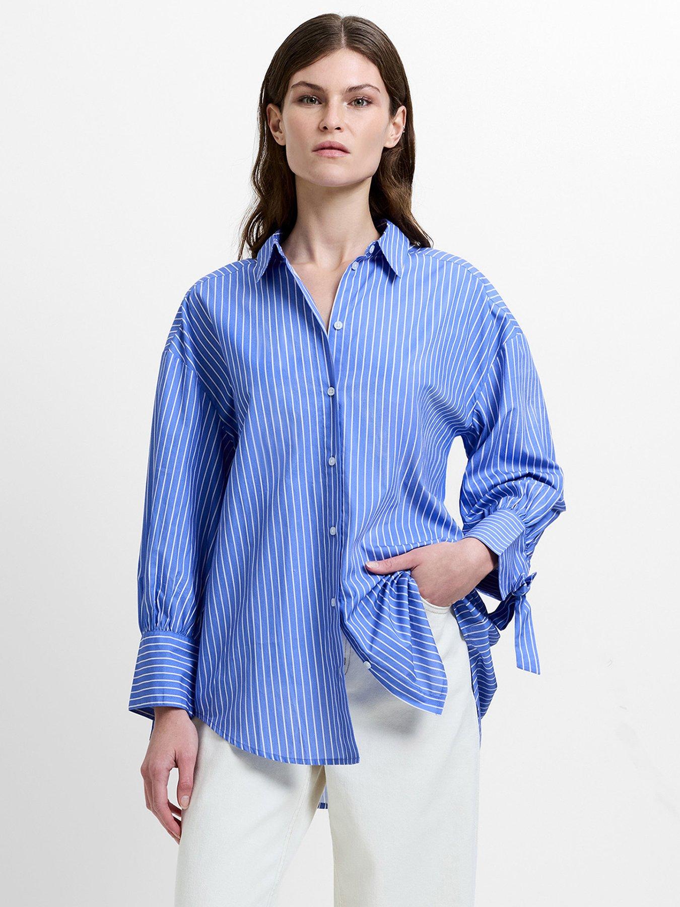 French Connection Cotton Long Sleeve Striped Back Bow Shirt