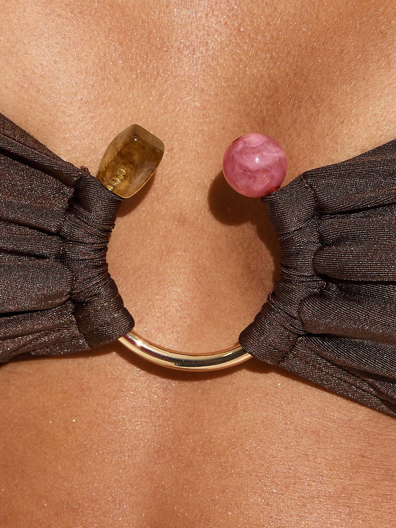 Image 6 of 6 of New Look Dark Brown Ring Bandeau Bikini Top