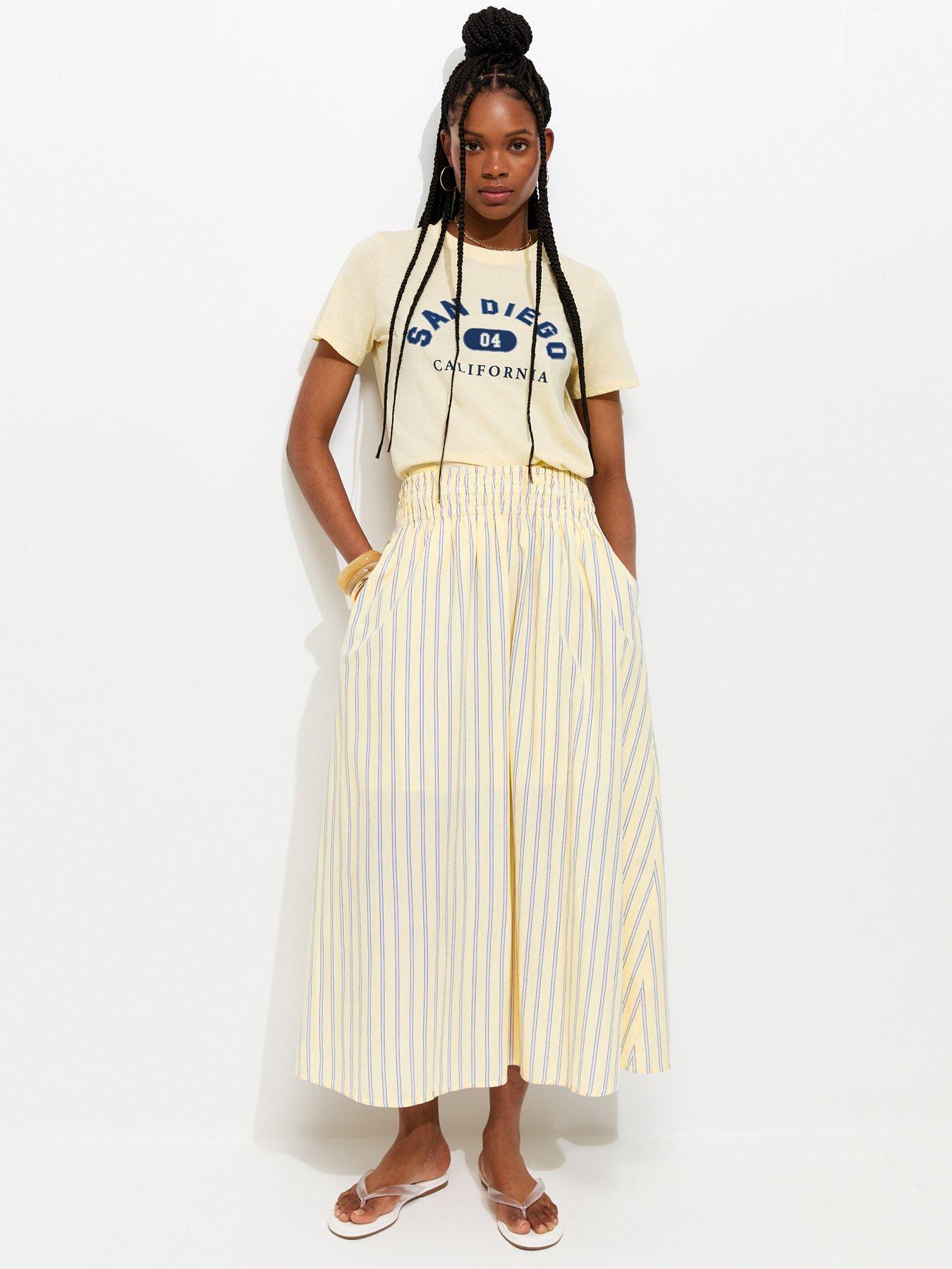New Look Striped Midi Skirt - Yellow