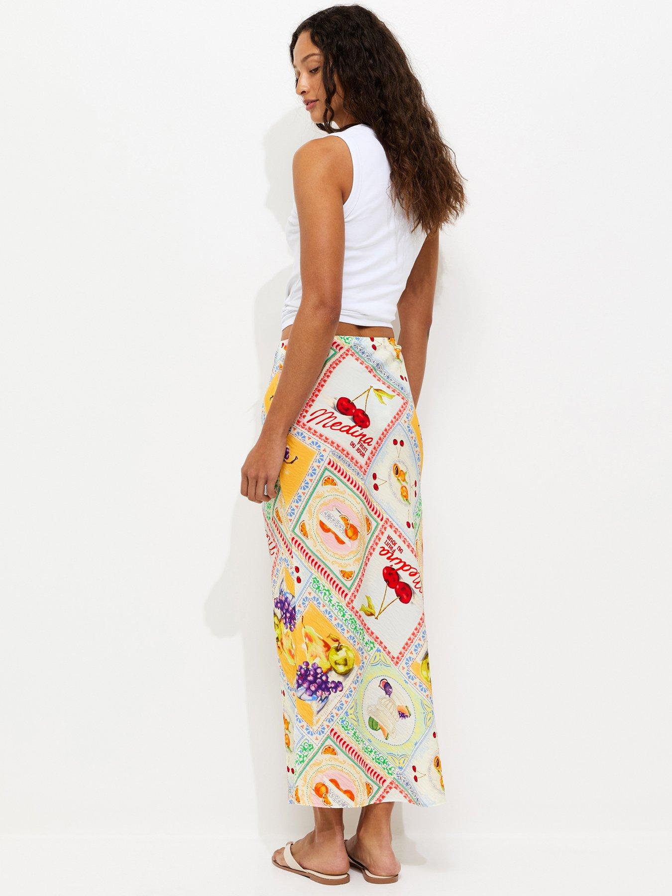 Image 2 of 5 of New Look Medina Print Bias Cut Midi Skirt - Multi