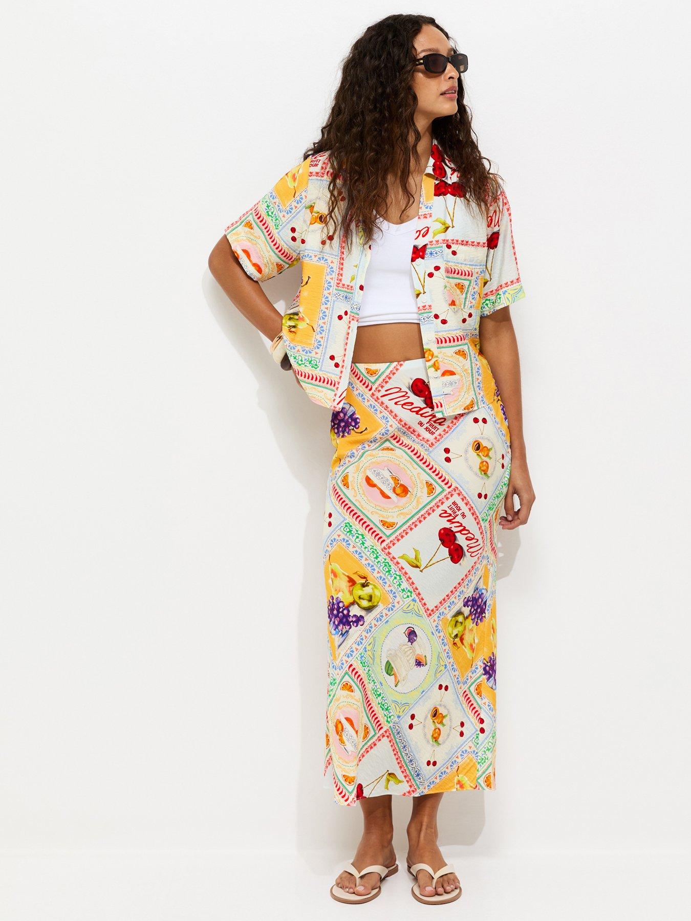 Image 3 of 5 of New Look Medina Print Bias Cut Midi Skirt - Multi