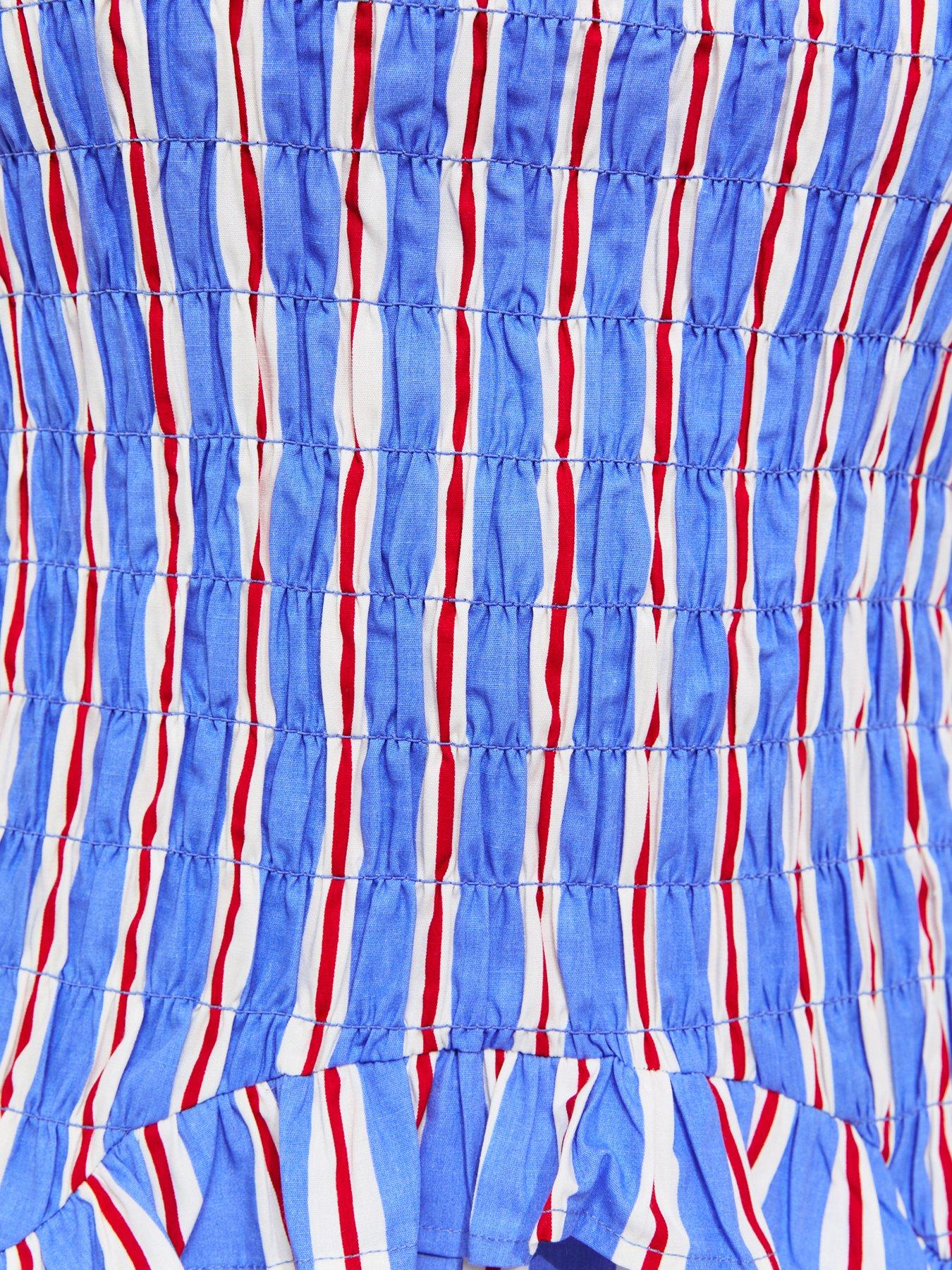 Image 5 of 5 of New Look Striped Shirred Dropped Waist Midi Dress - Blue