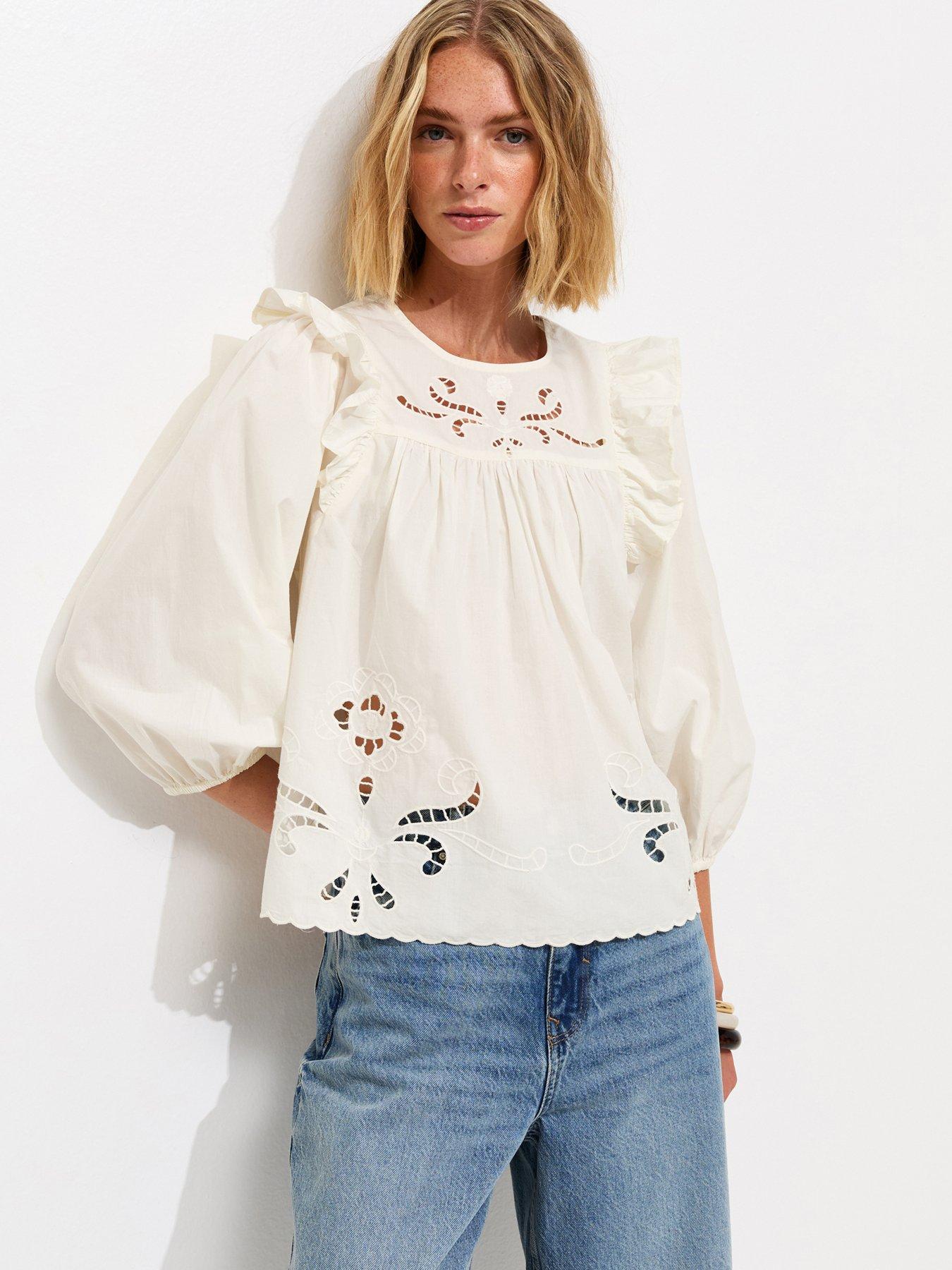 New Look Cream Broderie Anglaise Frill Trim Blouse