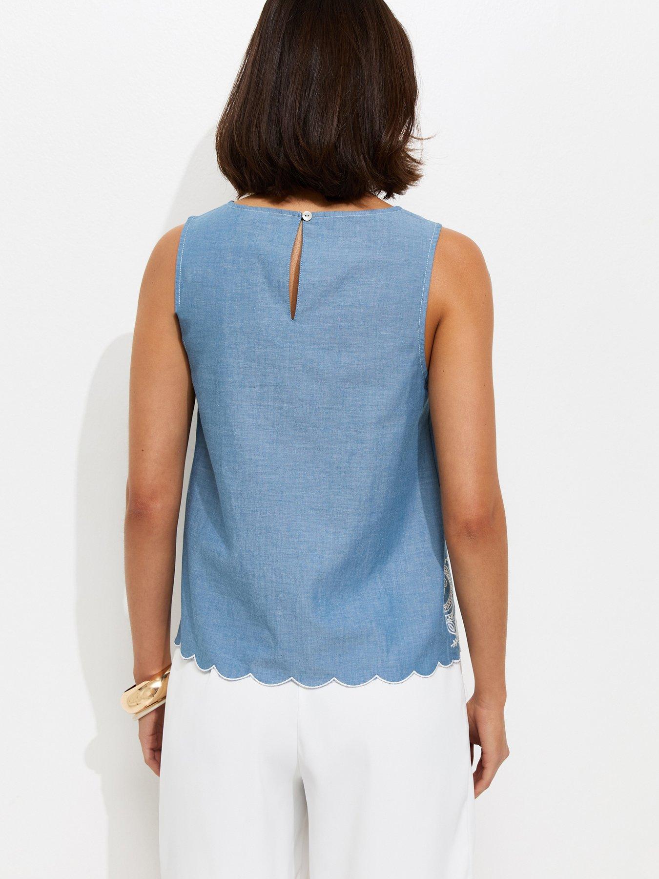 Image 2 of 5 of New Look Embroidered Hem Sleeveless Co-ord Top - Blue