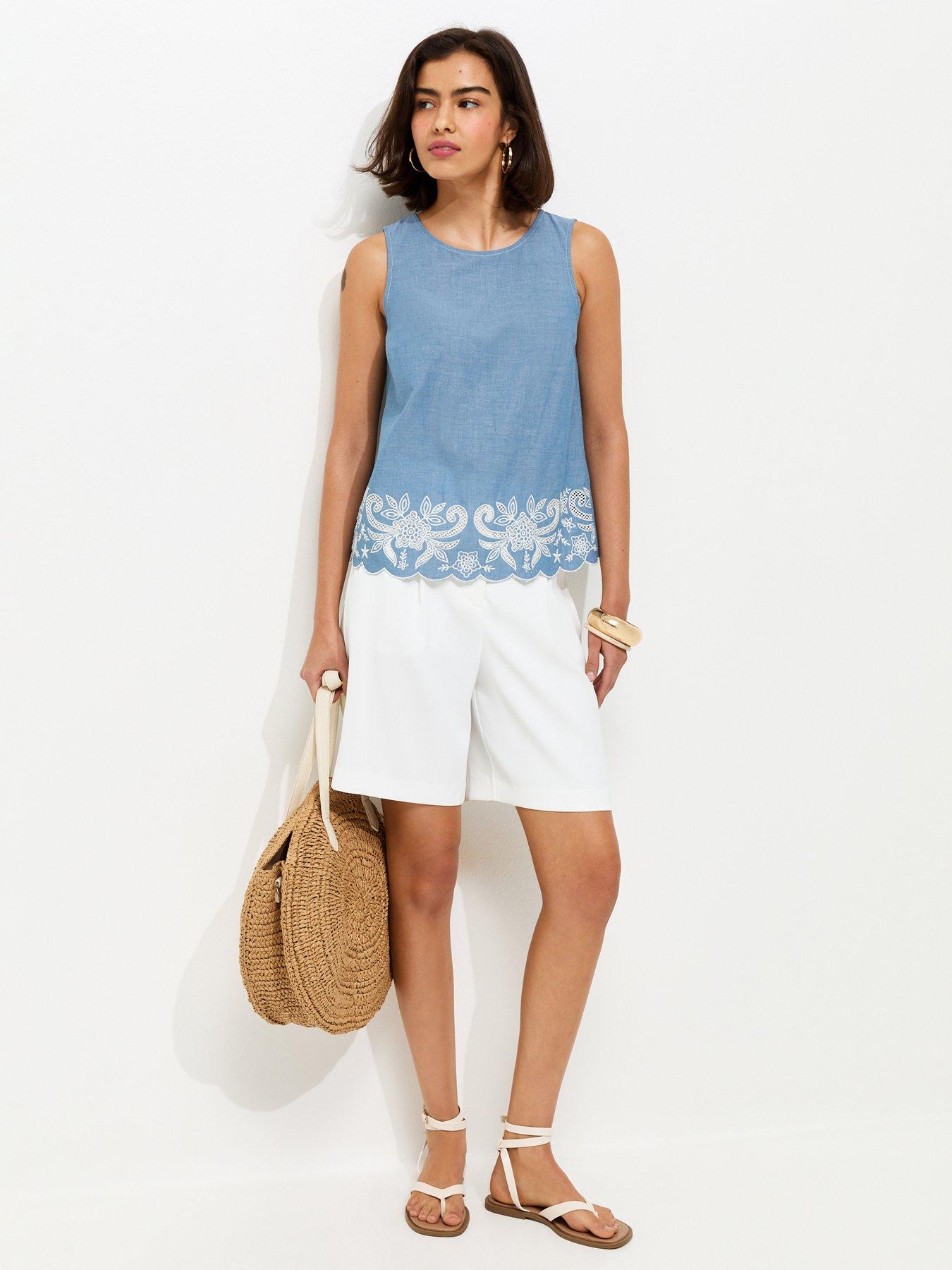 Image 3 of 5 of New Look Embroidered Hem Sleeveless Co-ord Top - Blue