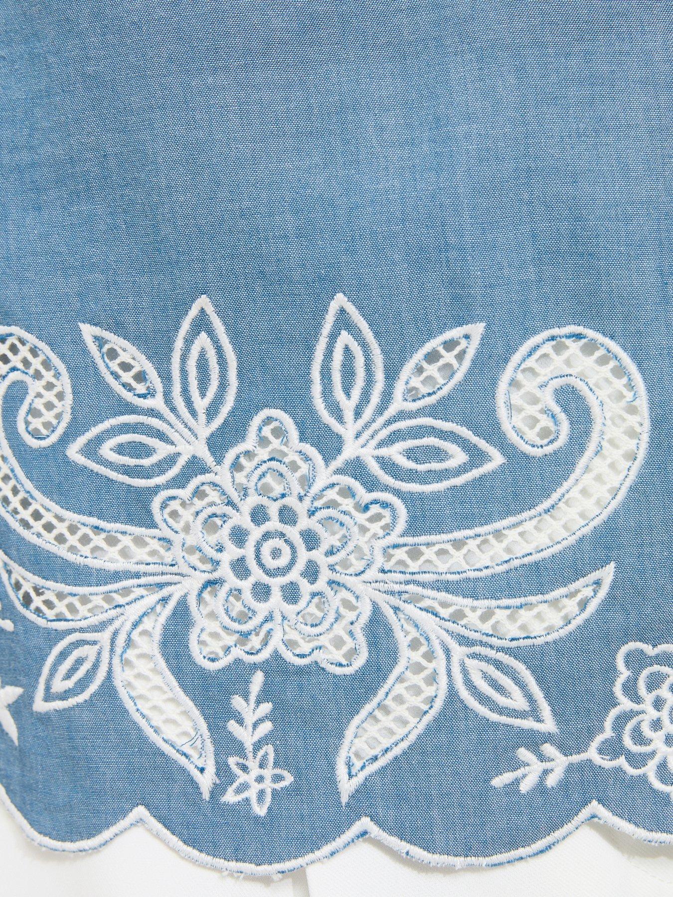 Image 5 of 5 of New Look Embroidered Hem Sleeveless Co-ord Top - Blue