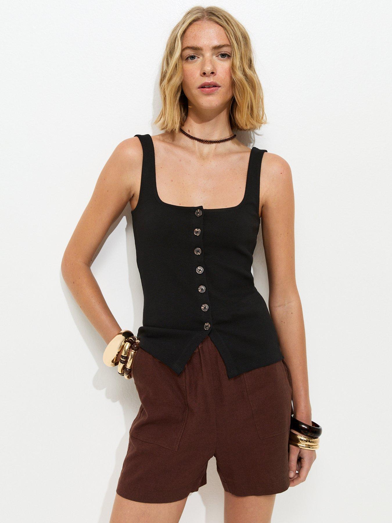 Image 1 of 5 of New Look Premium Black Button Through Vest Top