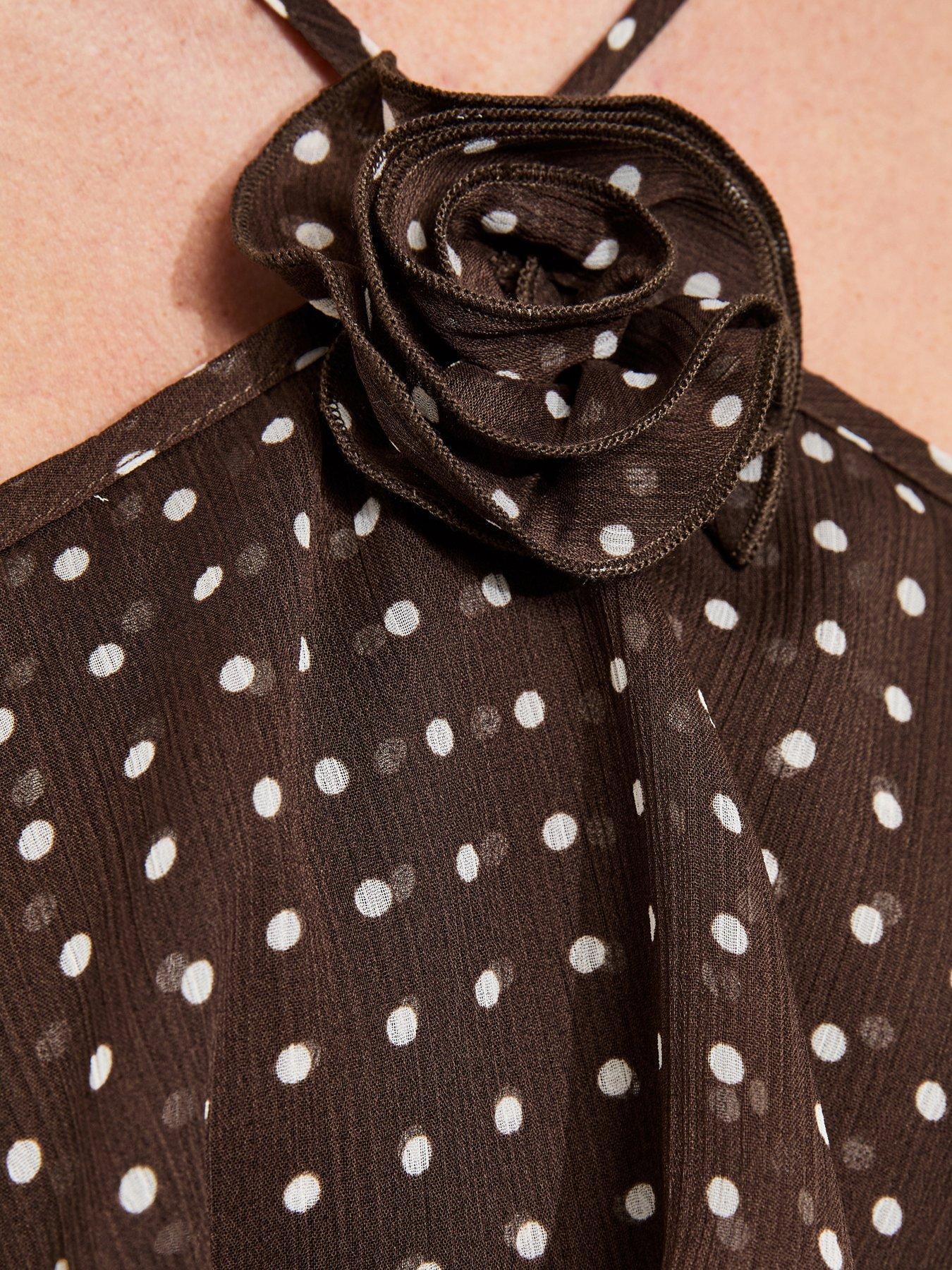 New Look Polka Dot Ruffle Halterneck Mini Dress - Brown | Very