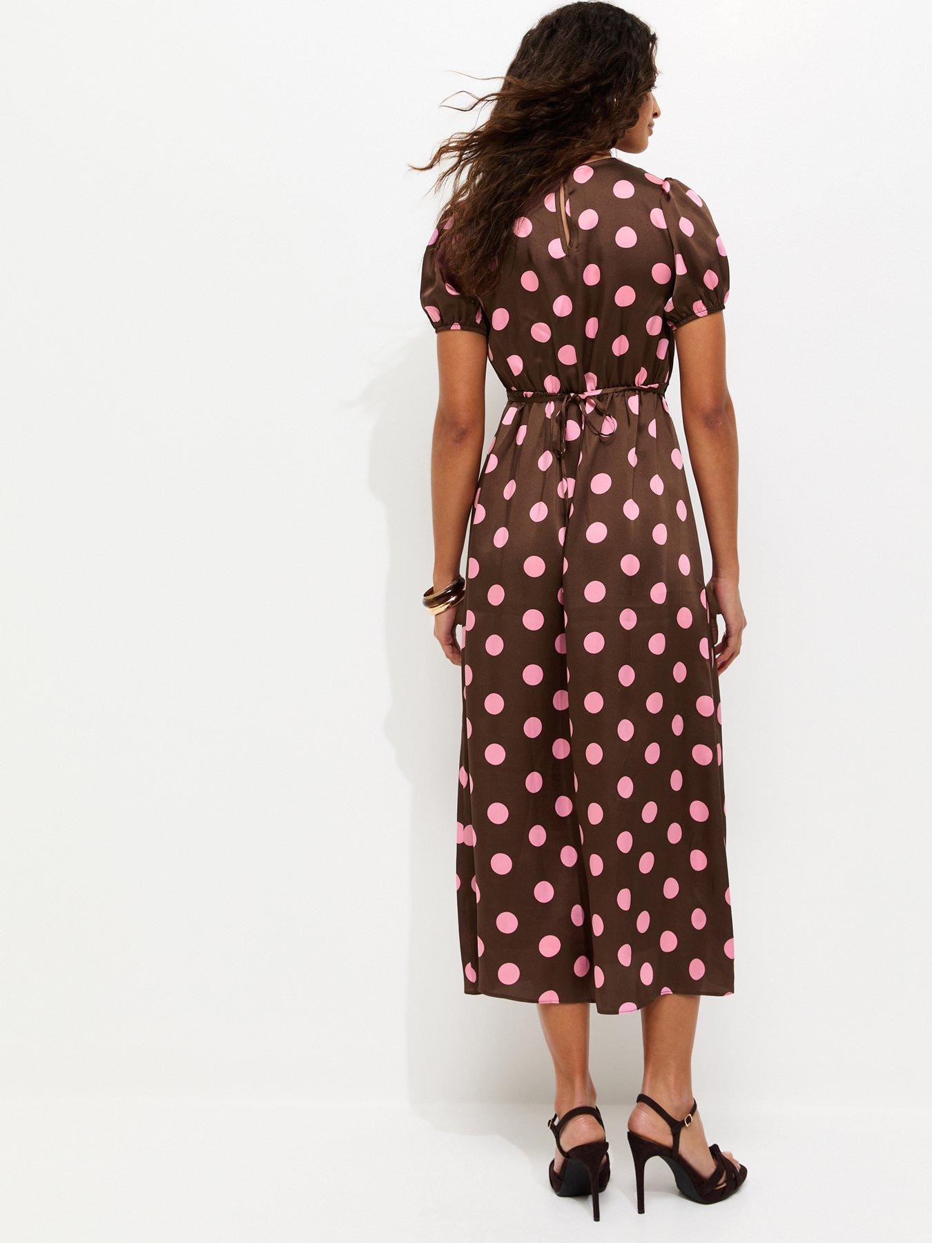 brown polka dot dress with sleeves Sacramento Asymmetric Bodycon Dress