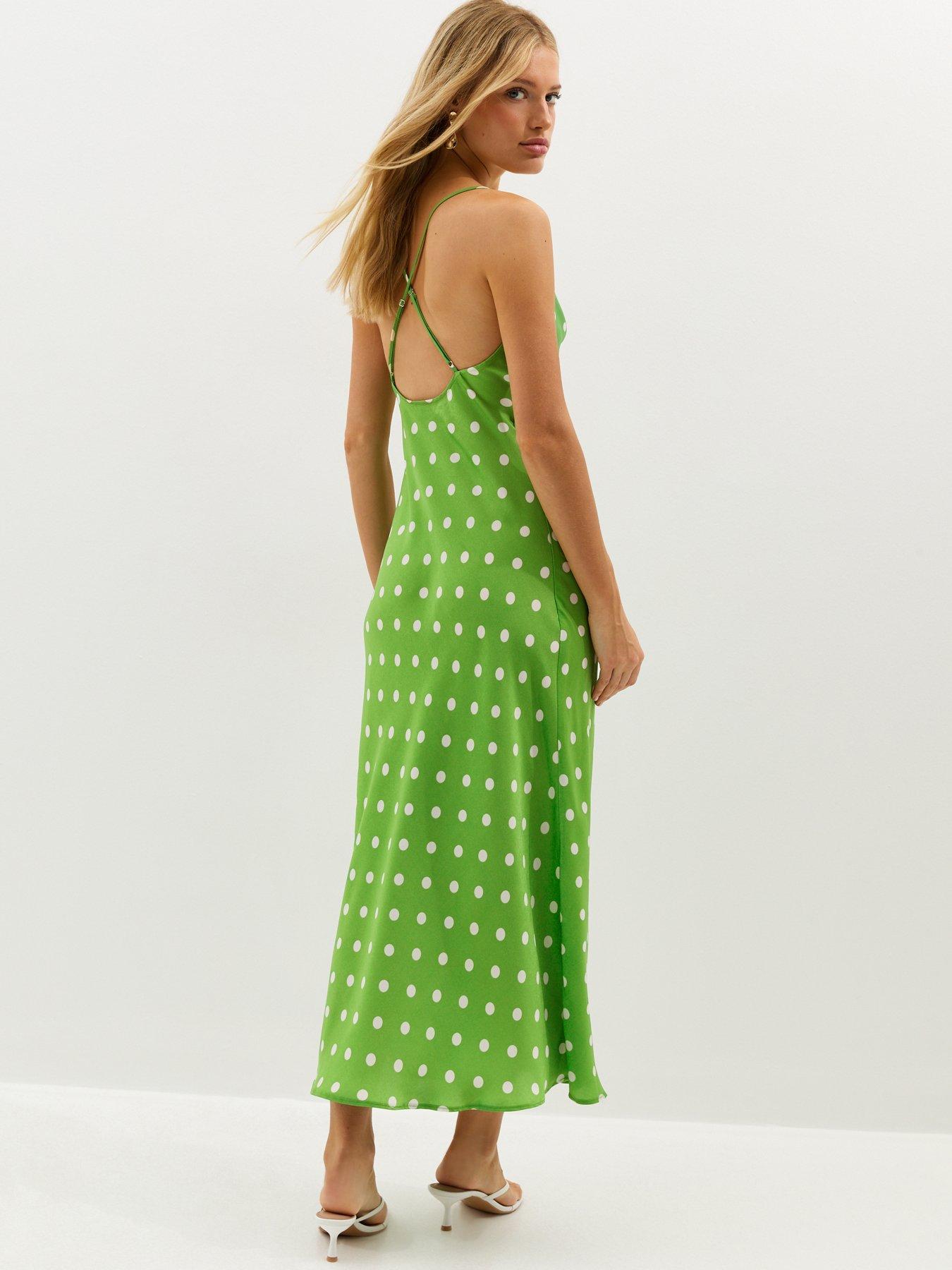 New Look Polka Dot Satin Strappy Midi Dress - Green | Very