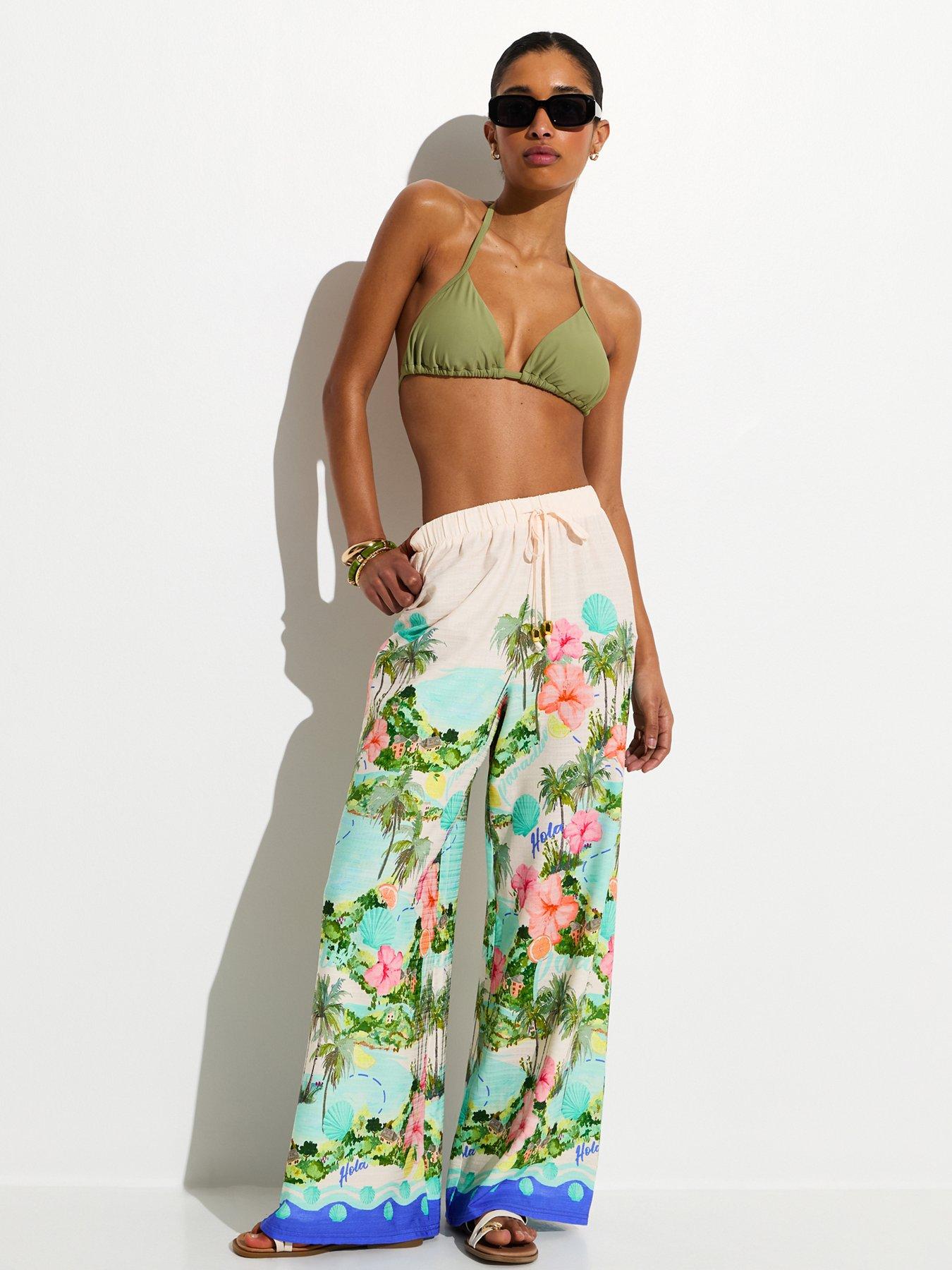 New Look Tropical Print Wide Leg Trousers - White