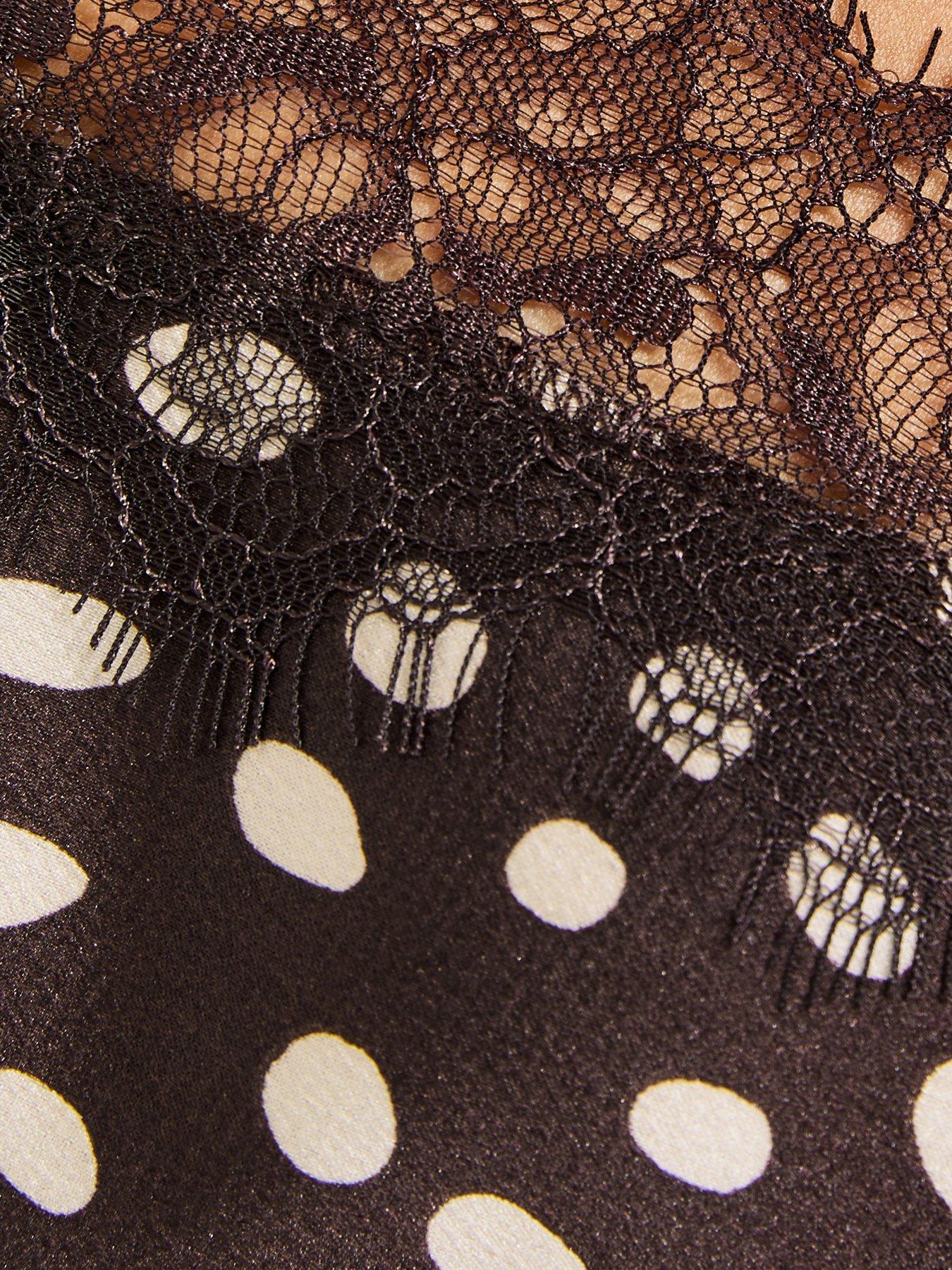 Image 6 of 6 of New Look Spotty Asymmetric Lace Hem Cami Top - Brown