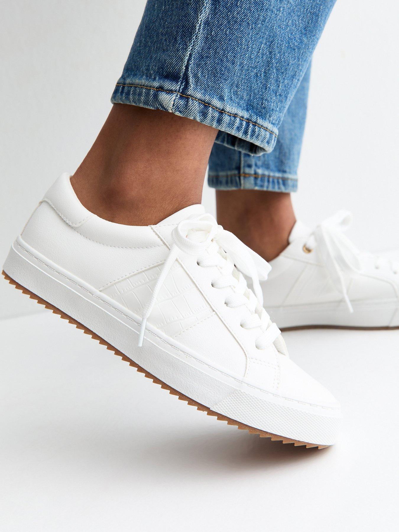 New Look Faux Leather Croc Embossed Trainers - White