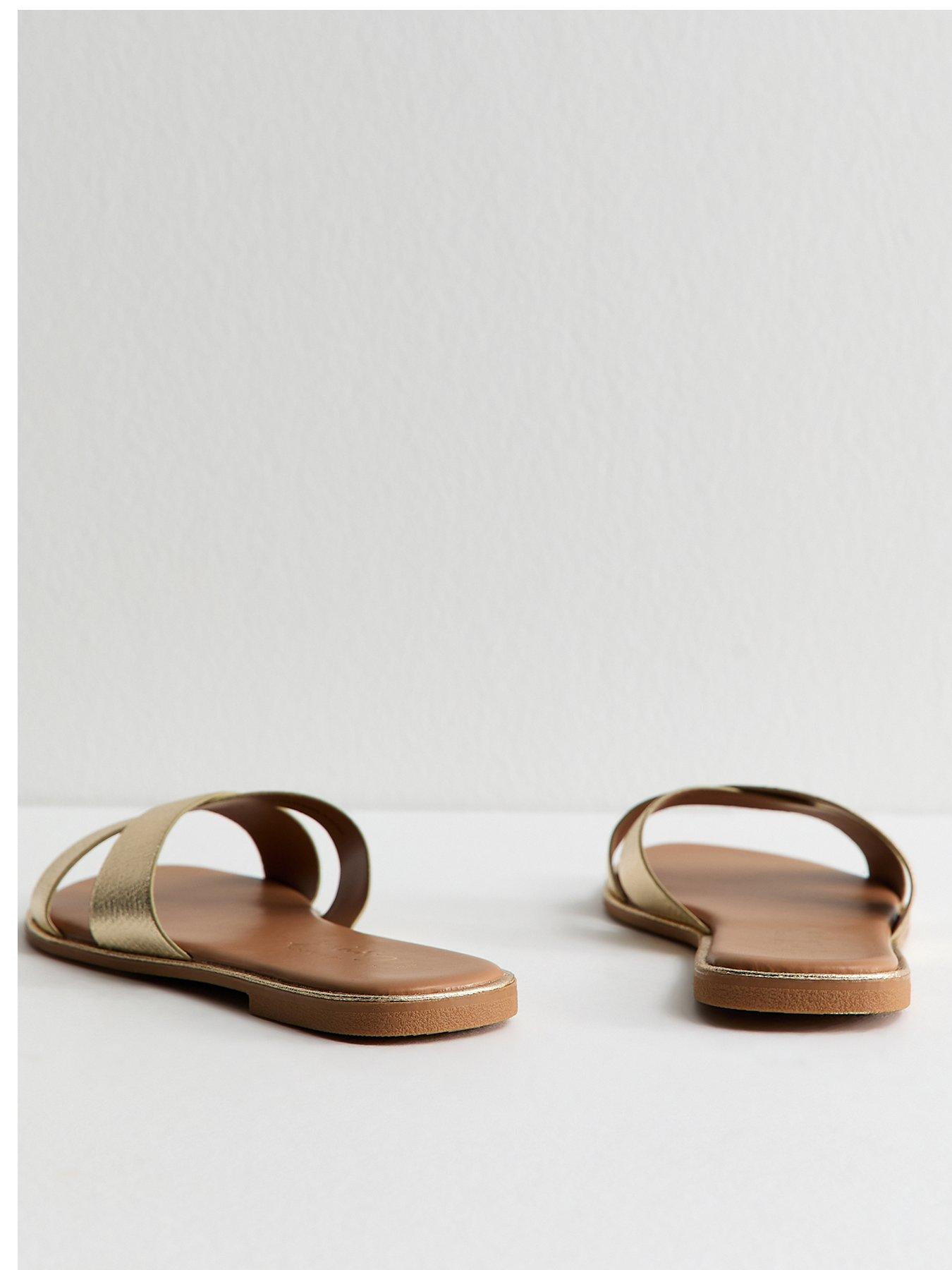 Image 3 of 5 of New Look Wide Fit Faux Leather Crossover Mule Sandals - Gold