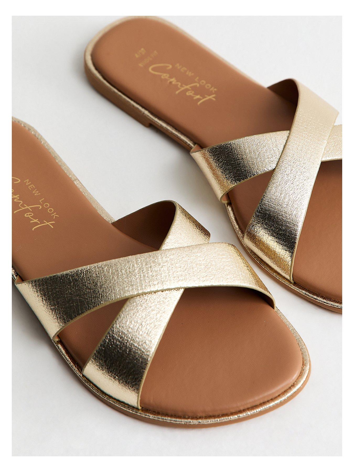 Image 5 of 5 of New Look Wide Fit Faux Leather Crossover Mule Sandals - Gold