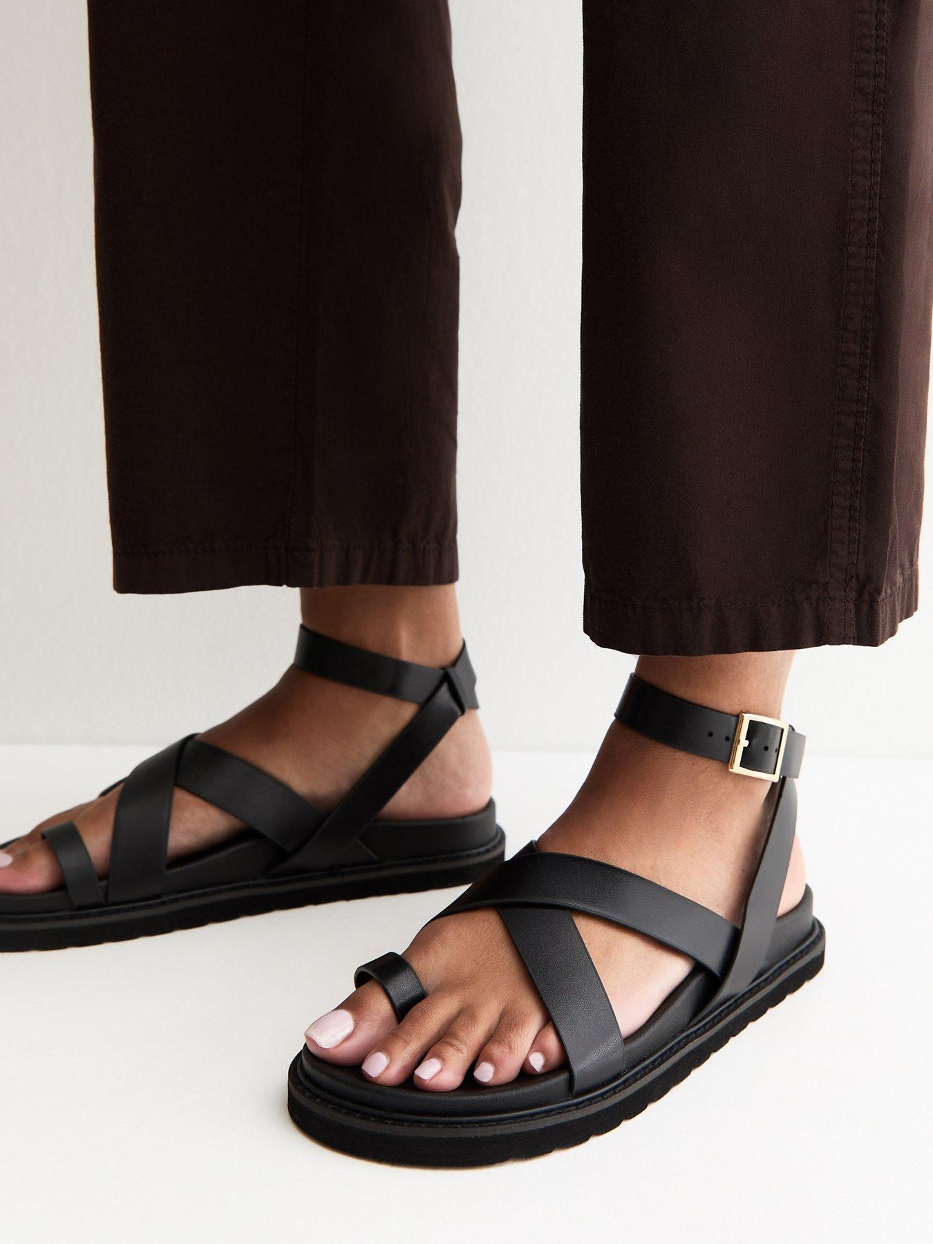 New Look Faux Suede Toe Loop Chunky Flat Sandals - Black | Very