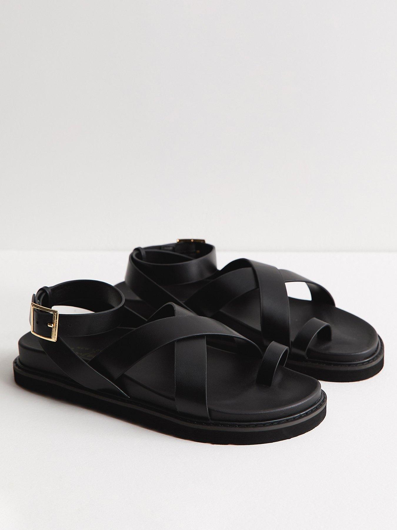 New Look Faux Suede Toe Loop Chunky Flat Sandals - Black | Very