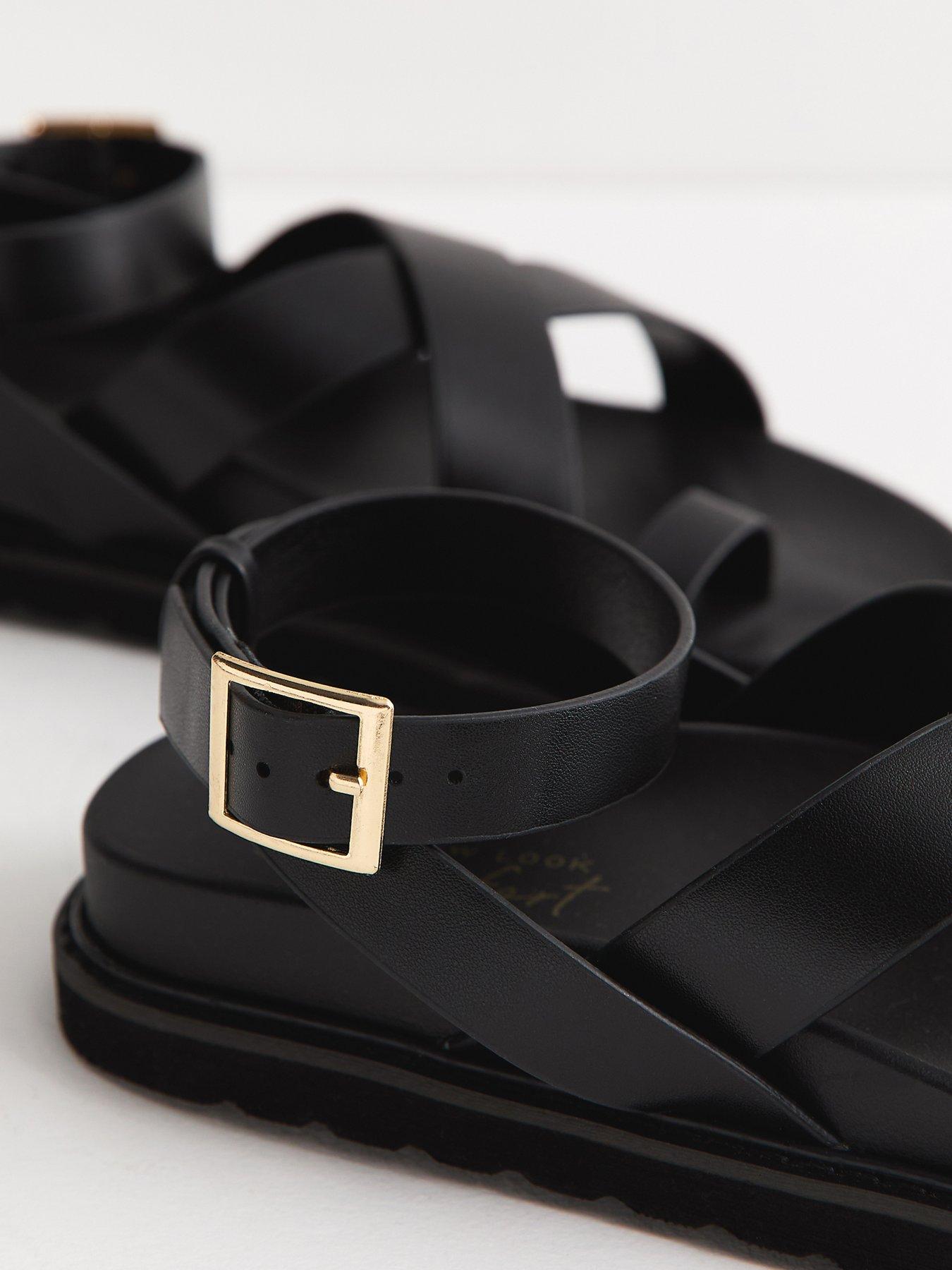 New Look Faux Suede Toe Loop Chunky Flat Sandals - Black | Very