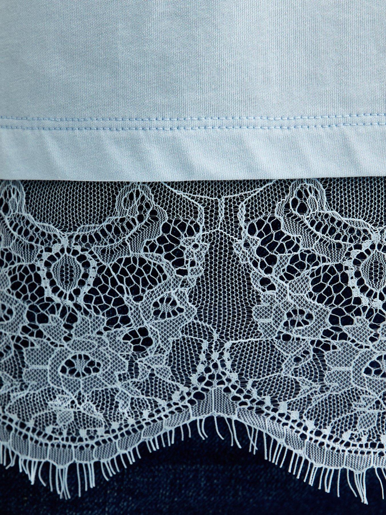 Image 5 of 5 of New Look Lace Hem Boxy T-Shirt - Light Blue