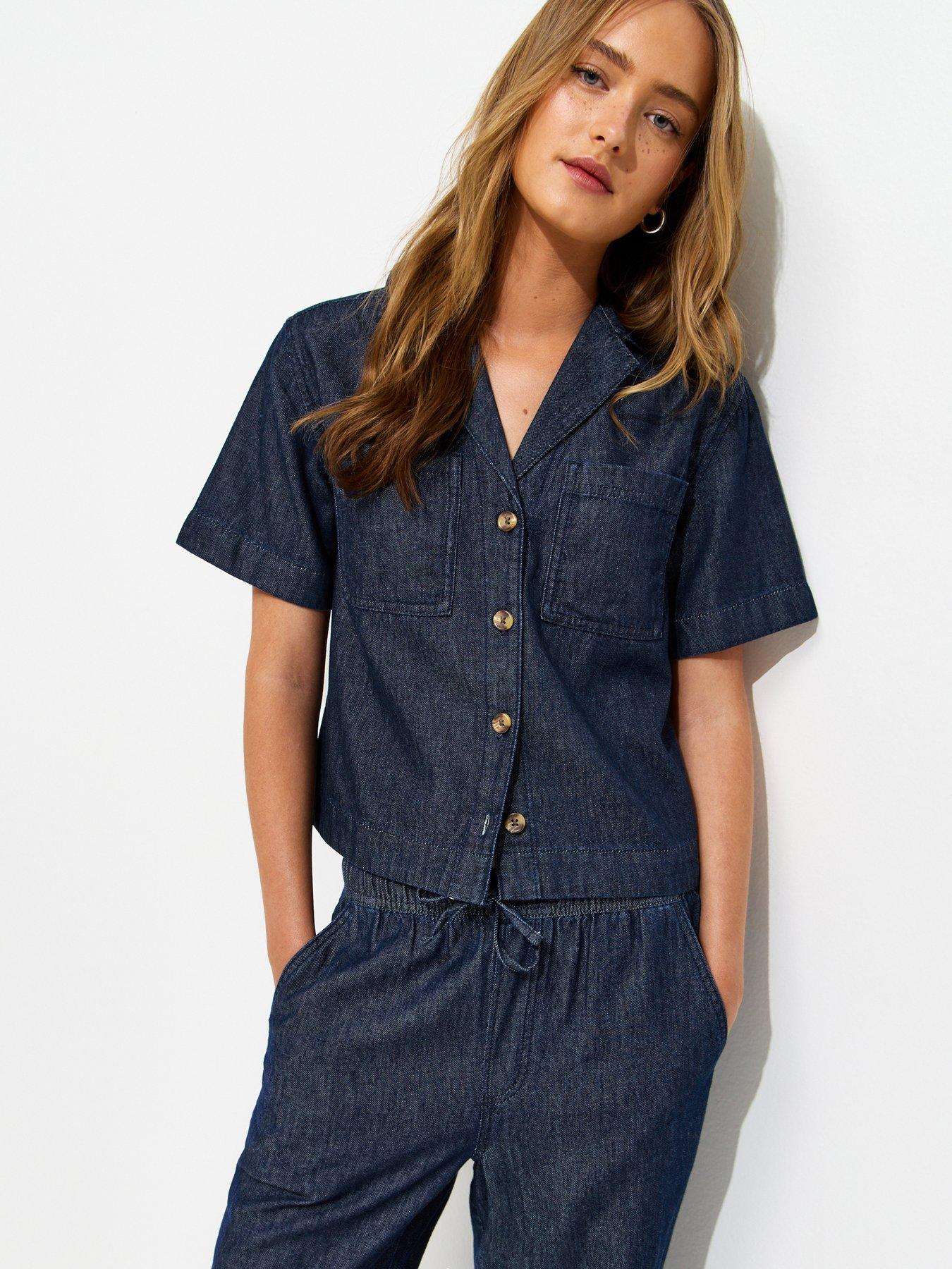New Look Short Sleeve Boxy Shirt - Navy