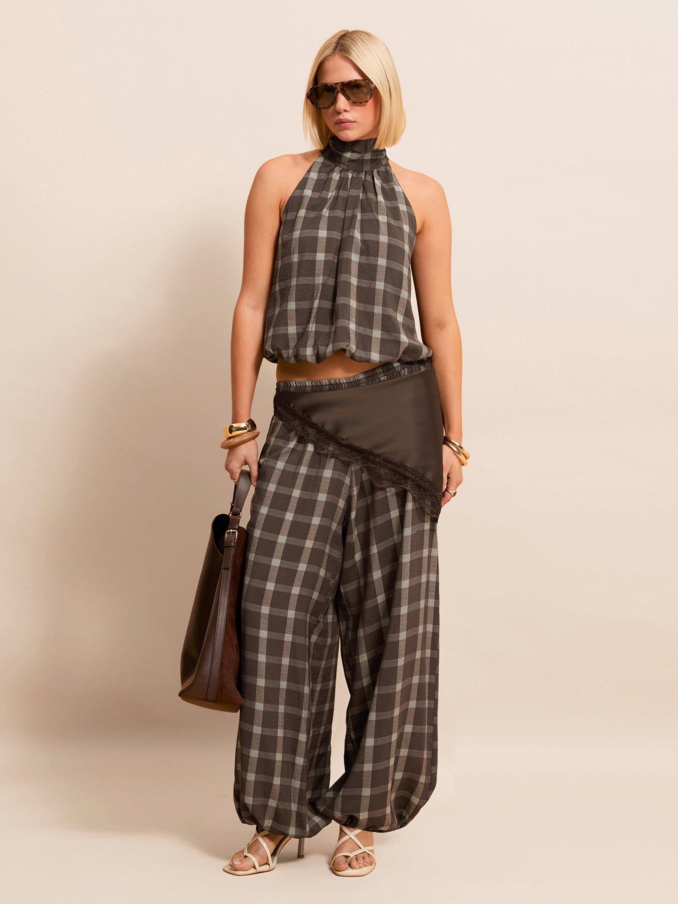 New Look Brown Check Cuffed Leg Trousers